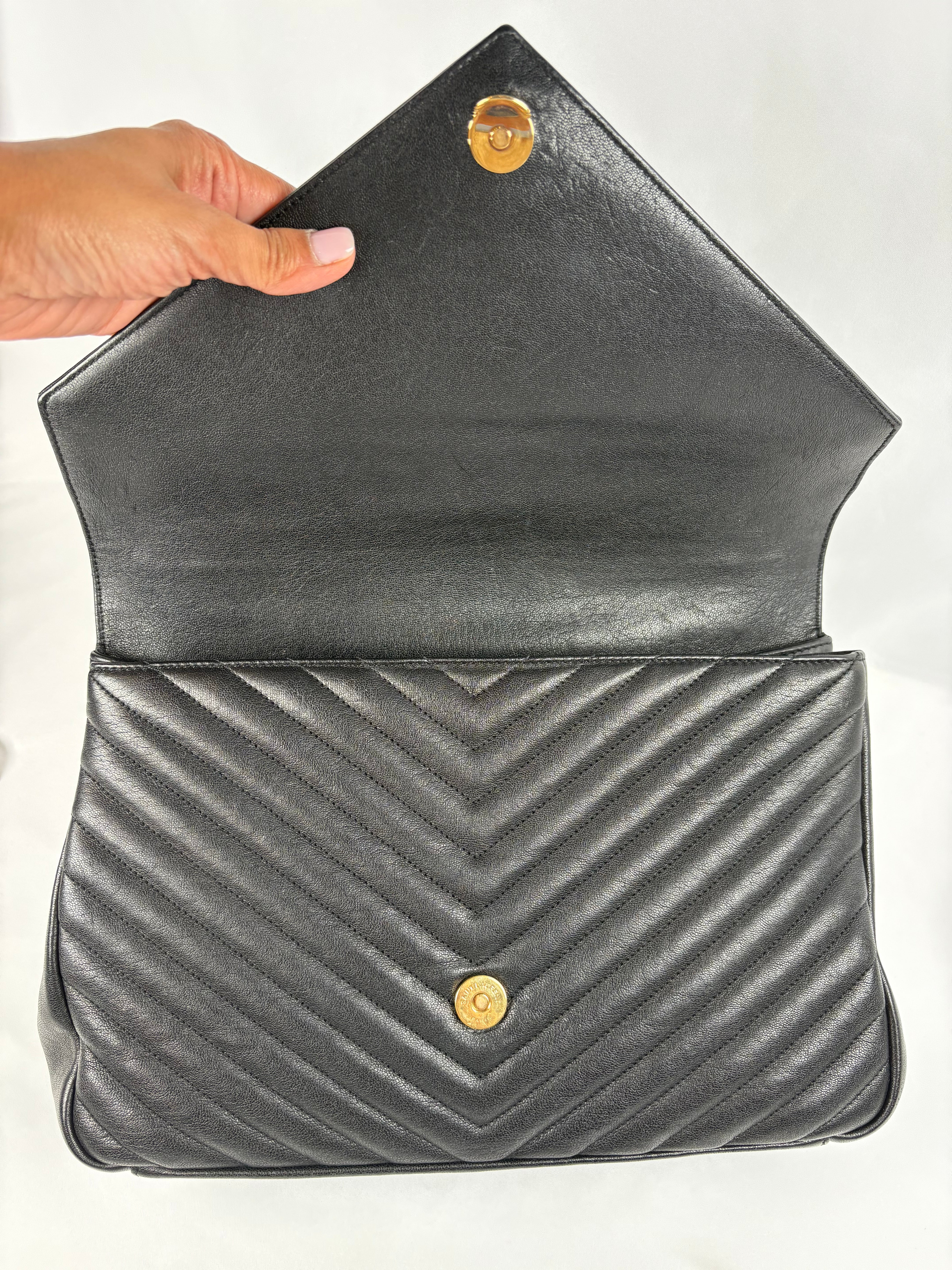 Pre-Owned SAINT LAURENT College Black/GHW Handbag, Large
