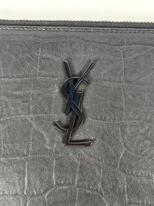Pre-Owned SAINT LAURENT Croc Embossed Black/Black Clutch