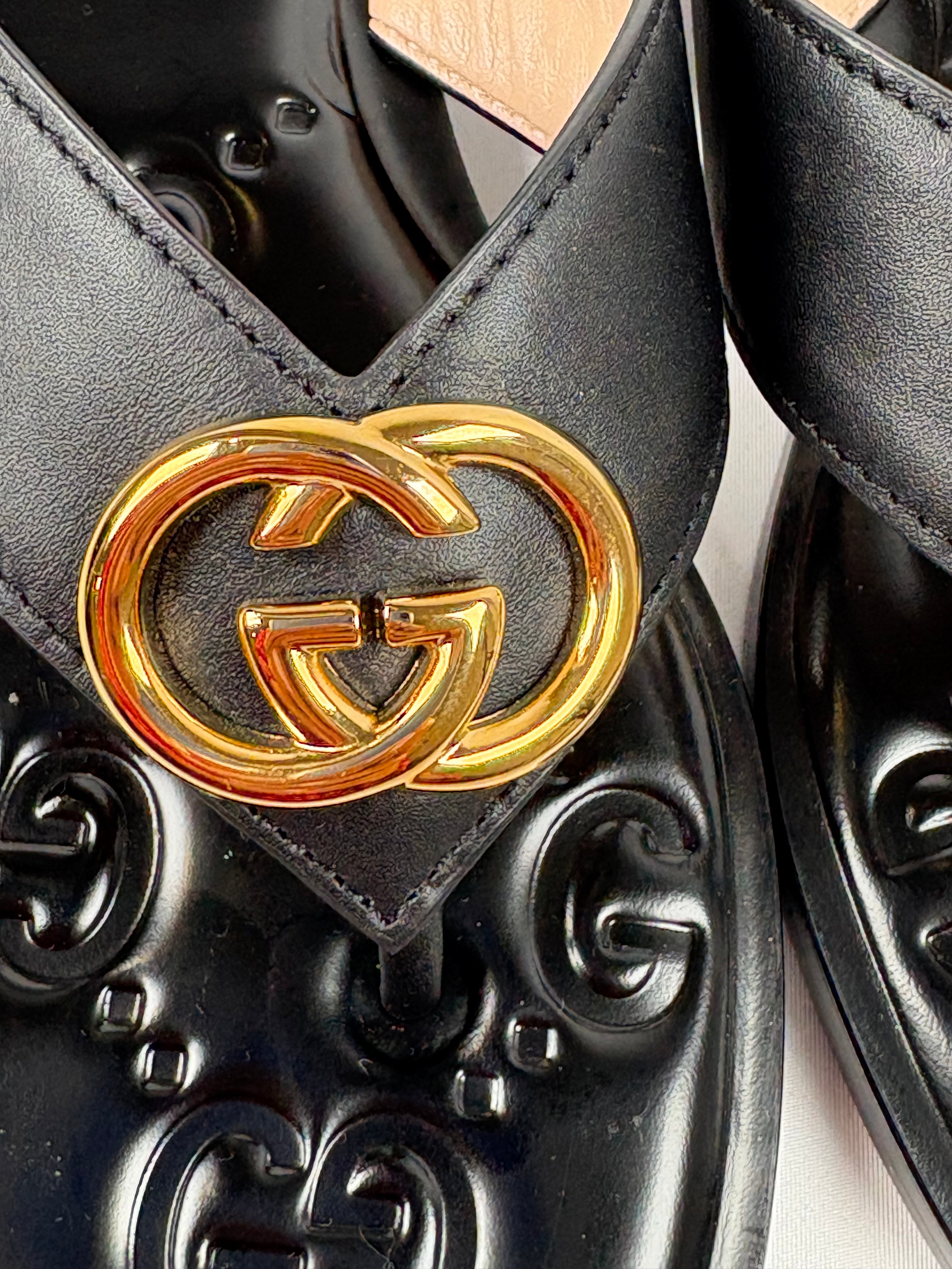 Pre-Owned GUCCI Thong Leather Black Sandals, 38.5