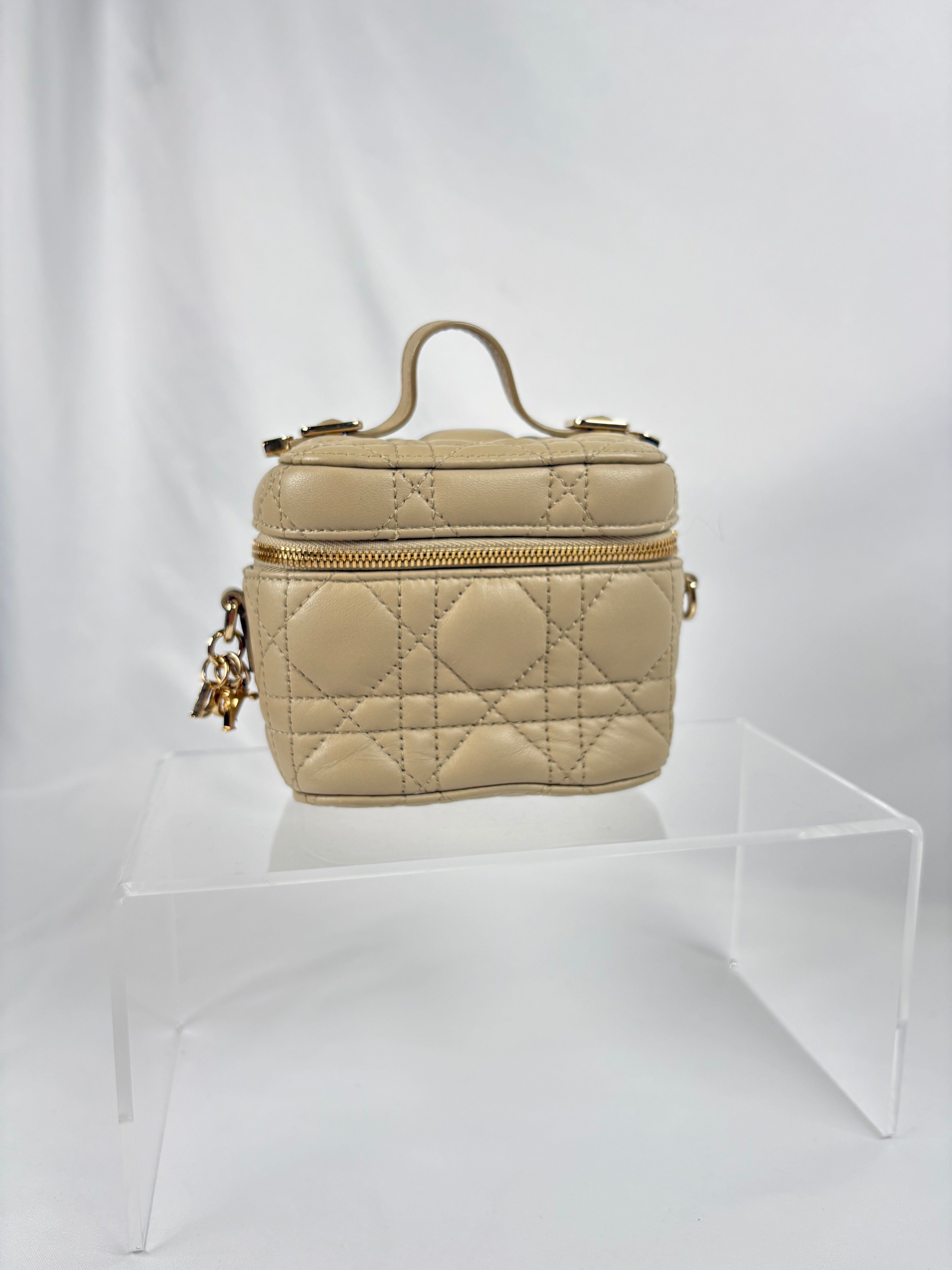 Pre-Owned DIOR LADY DIOR Vanity Case Beige Handbag, Micro