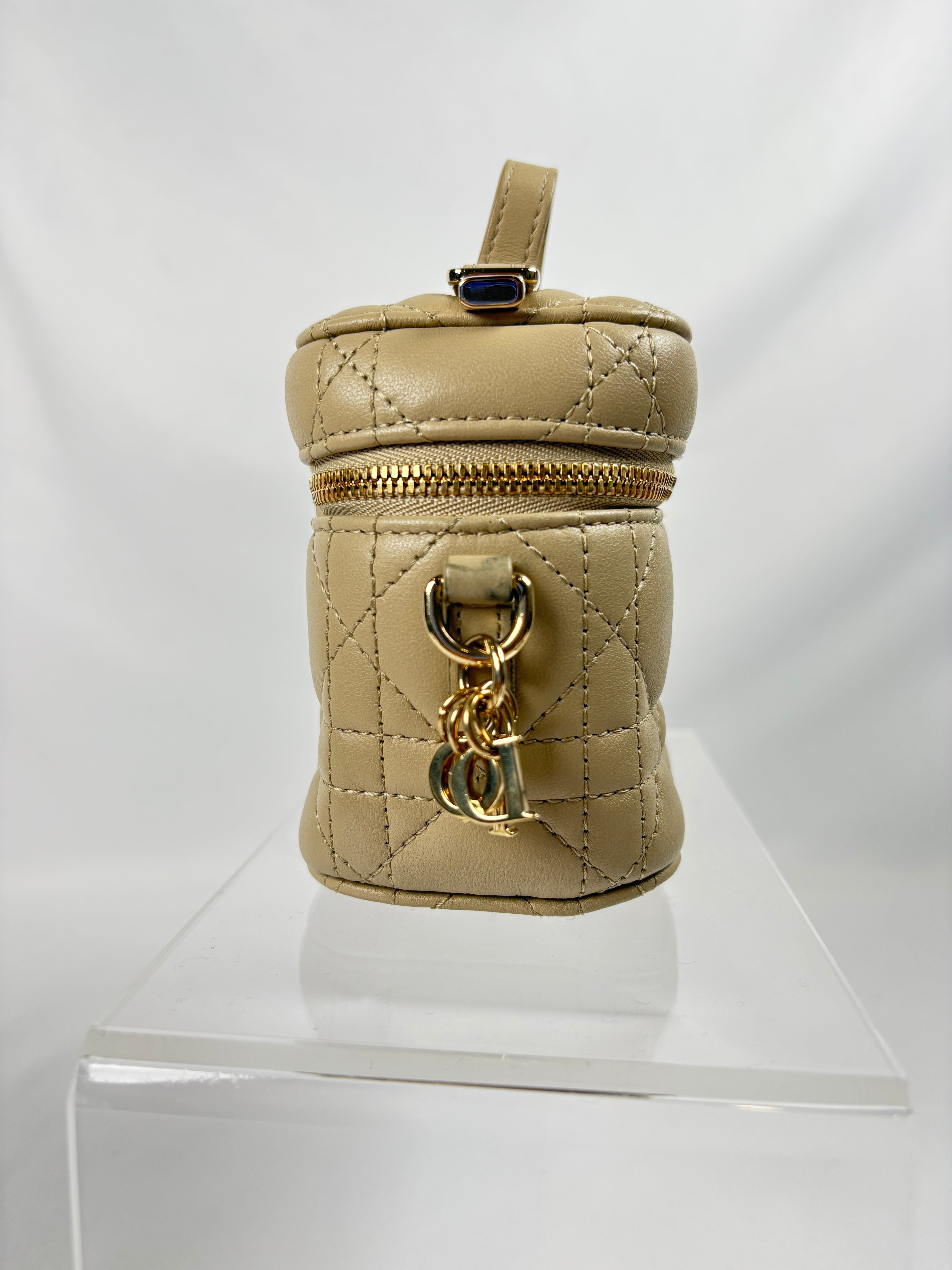 Pre-Owned DIOR LADY DIOR Vanity Case Beige Handbag, Micro
