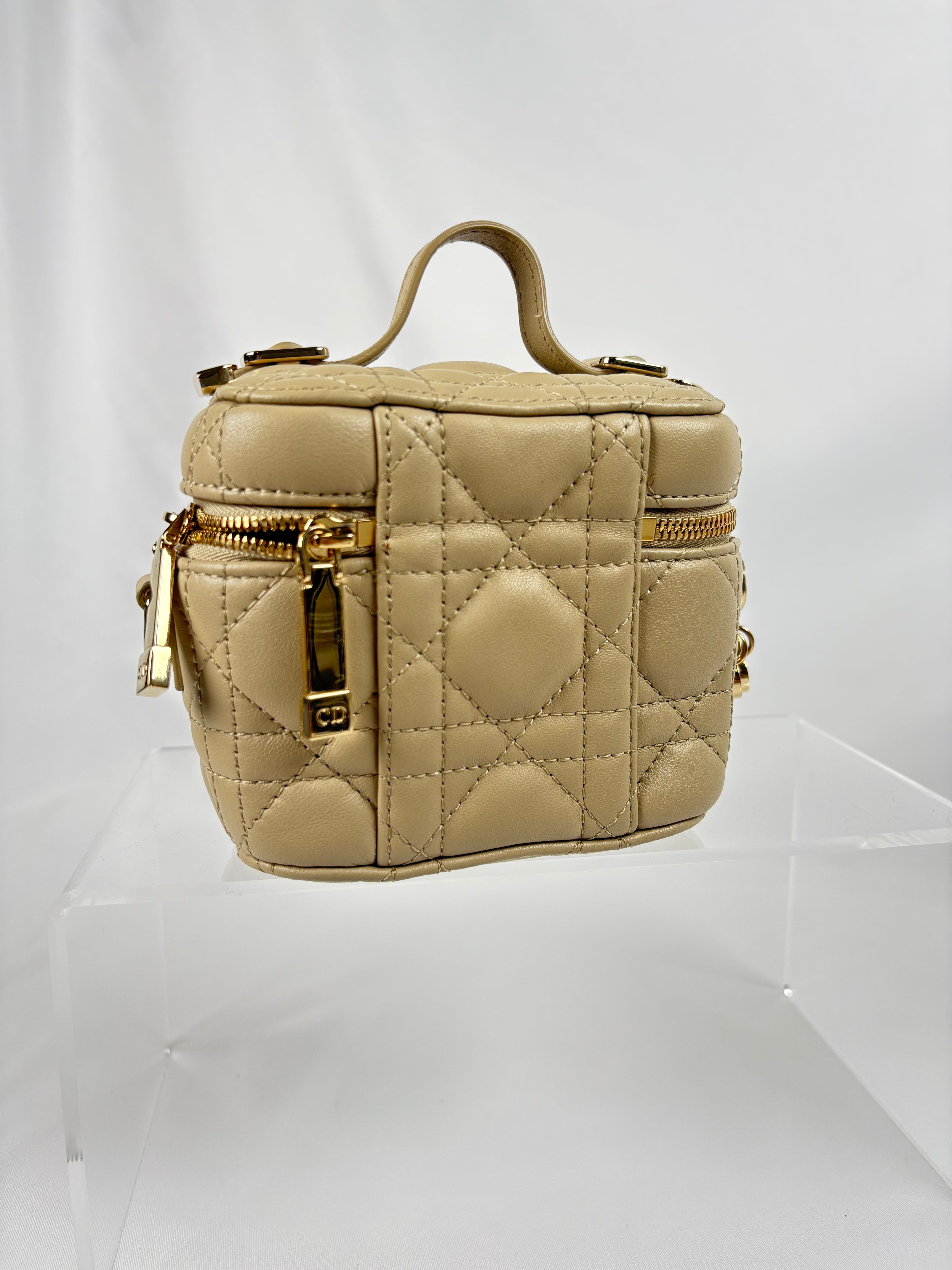 Pre-Owned DIOR LADY DIOR Vanity Case Beige Handbag, Micro