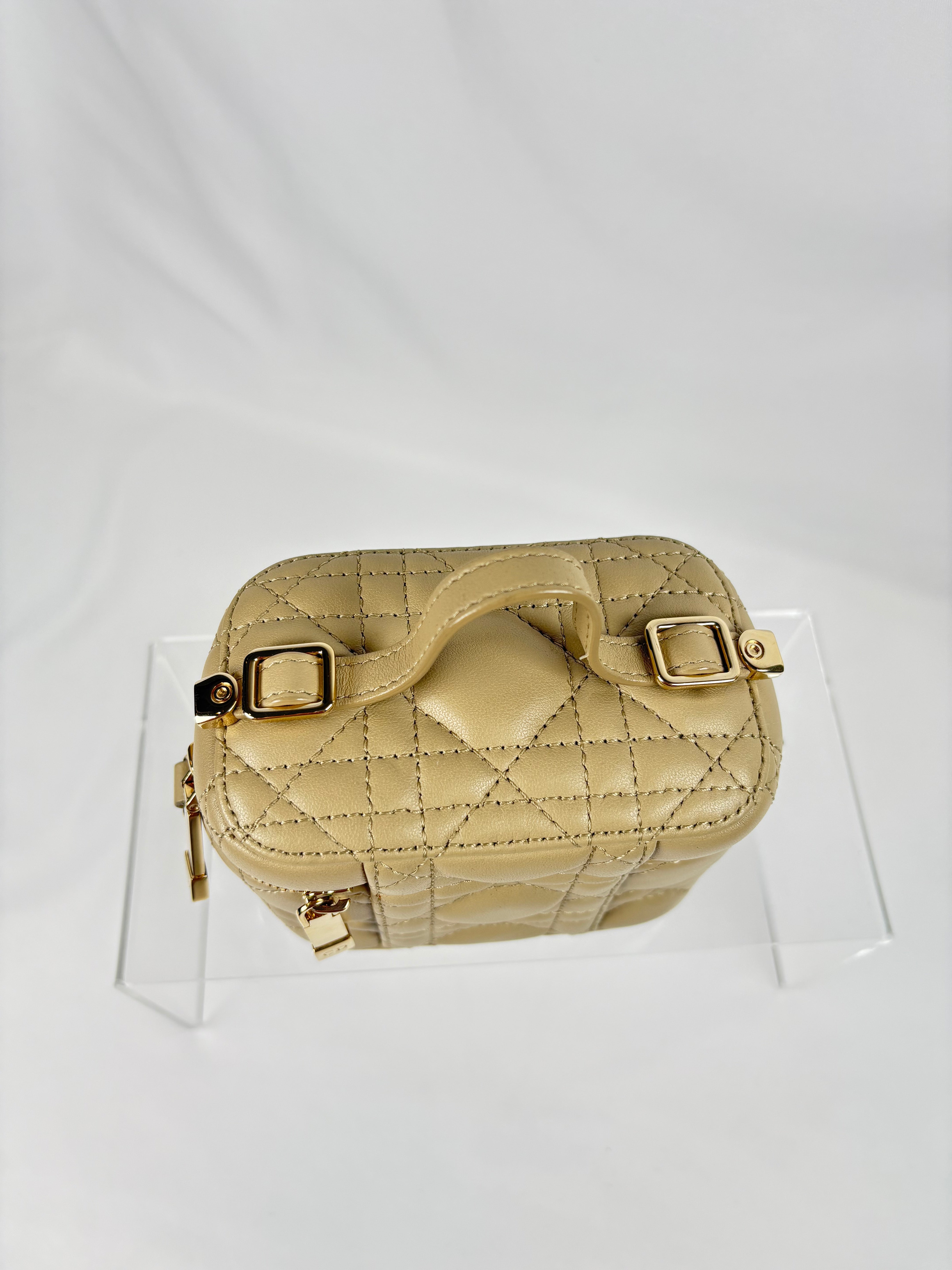 Pre-Owned DIOR LADY DIOR Vanity Case Beige Handbag, Micro