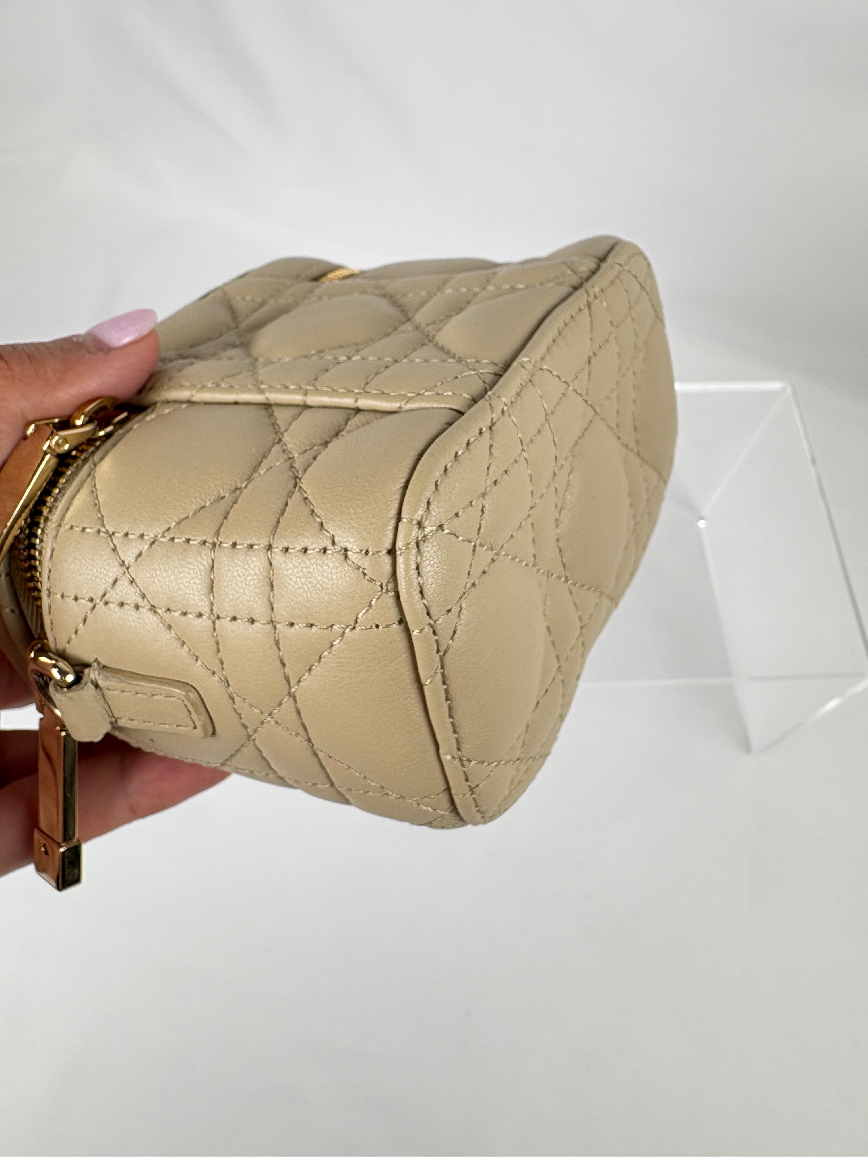 Pre-Owned DIOR LADY DIOR Vanity Case Beige Handbag, Micro