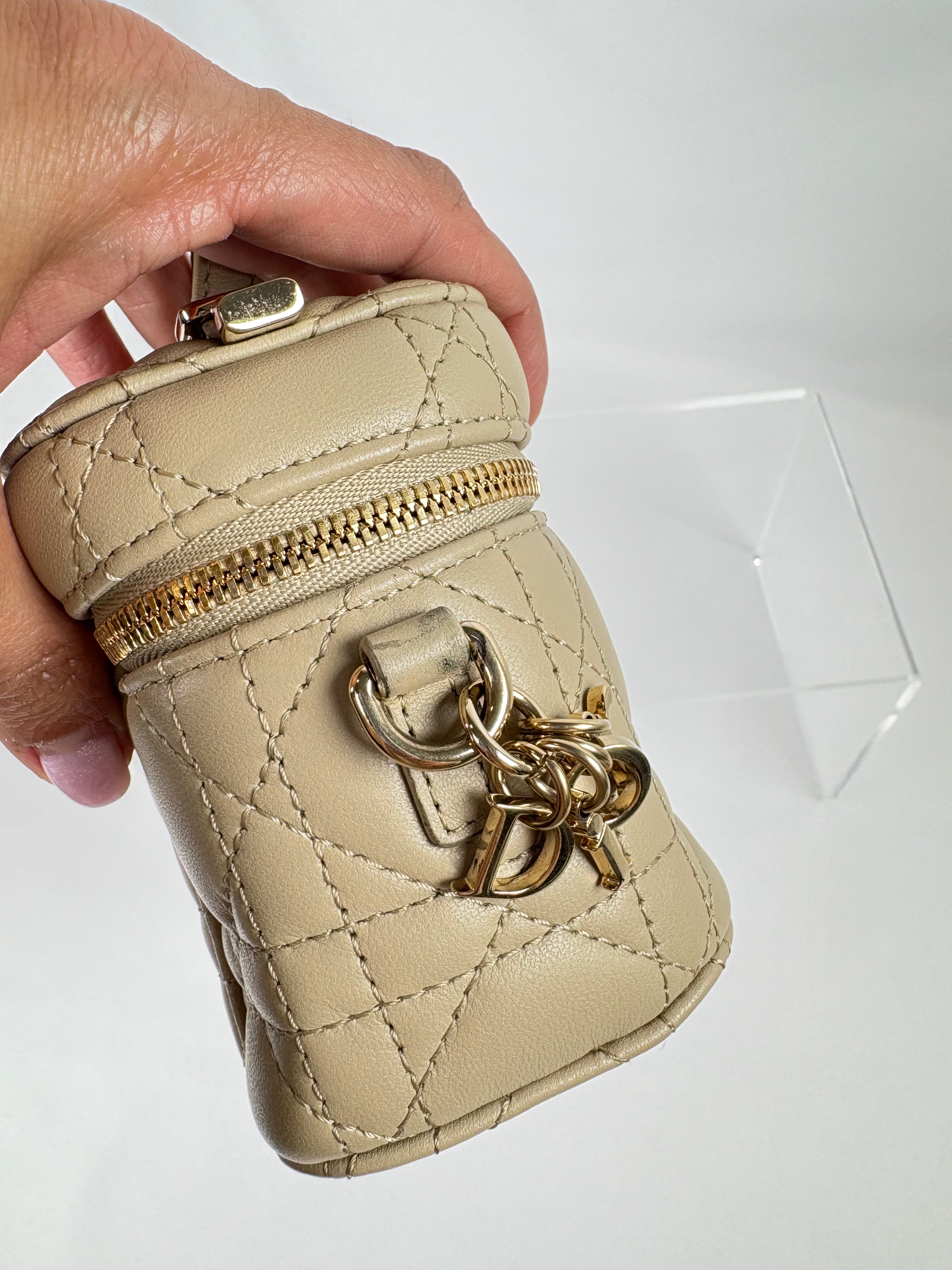 Pre-Owned DIOR LADY DIOR Vanity Case Beige Handbag, Micro