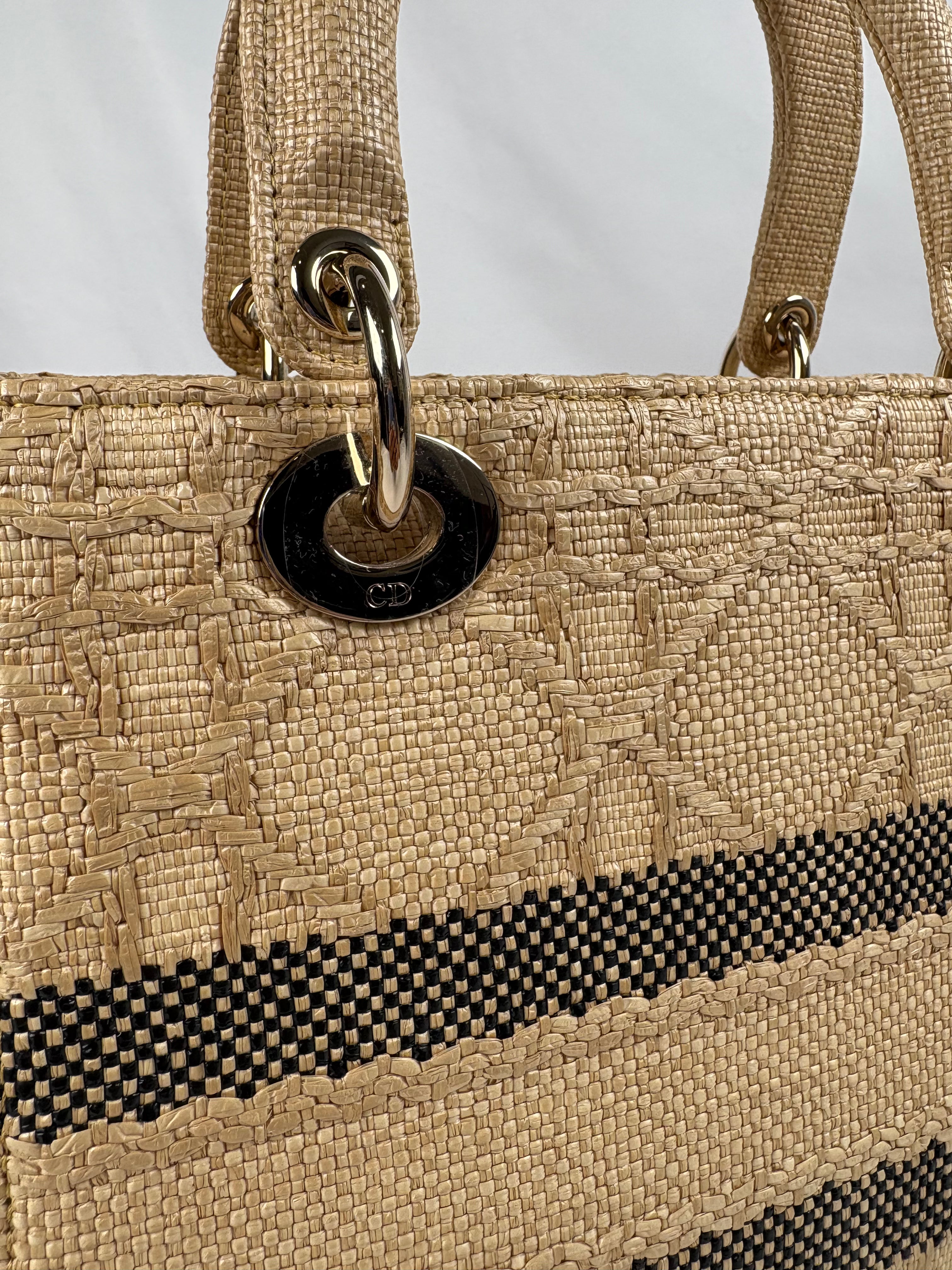 Pre-Owned CHRISTIAN DIOR Lady D-lite Natural Raffia Handbag, Medium