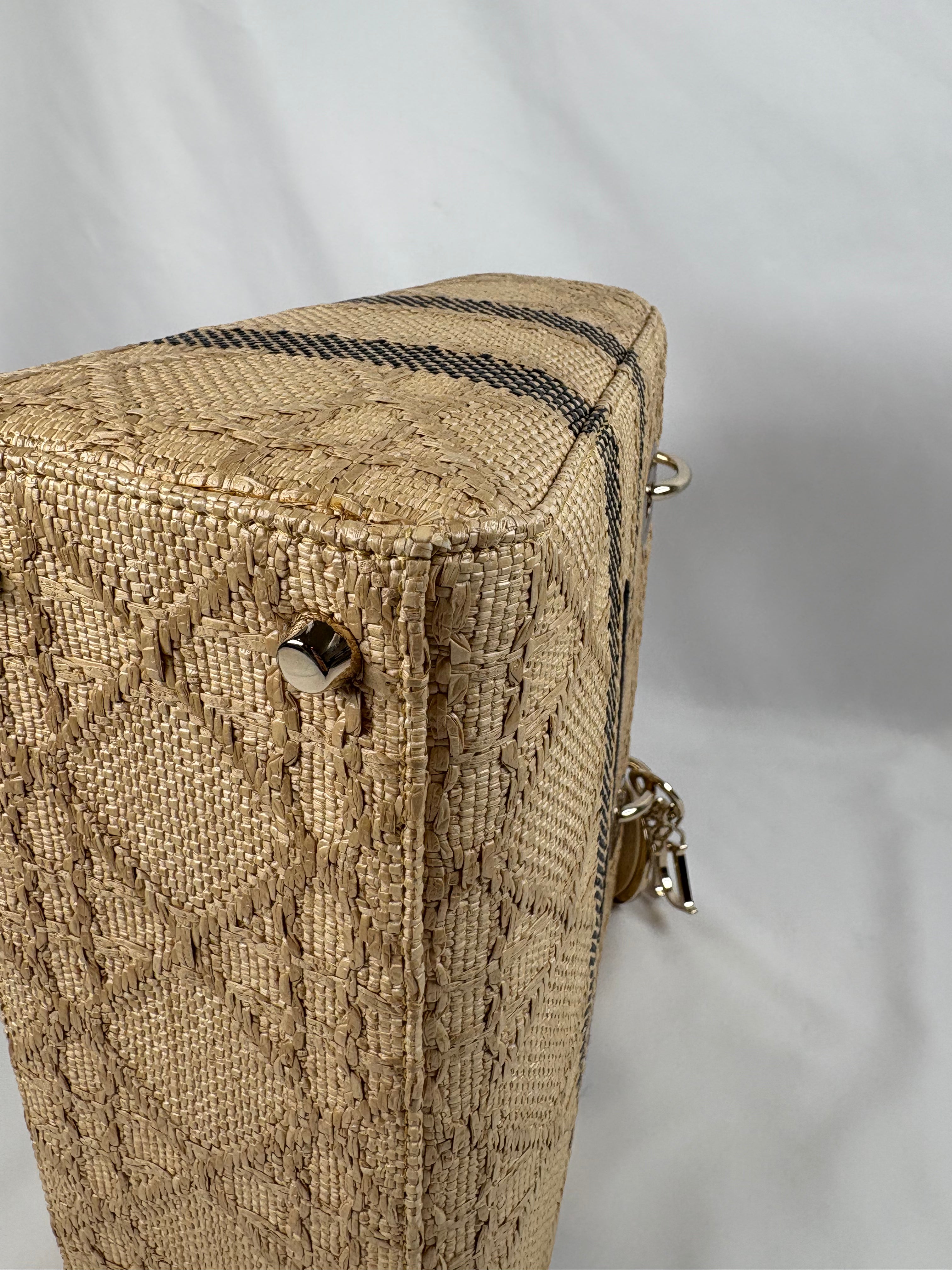 Pre-Owned CHRISTIAN DIOR Lady D-lite Natural Raffia Handbag, Medium