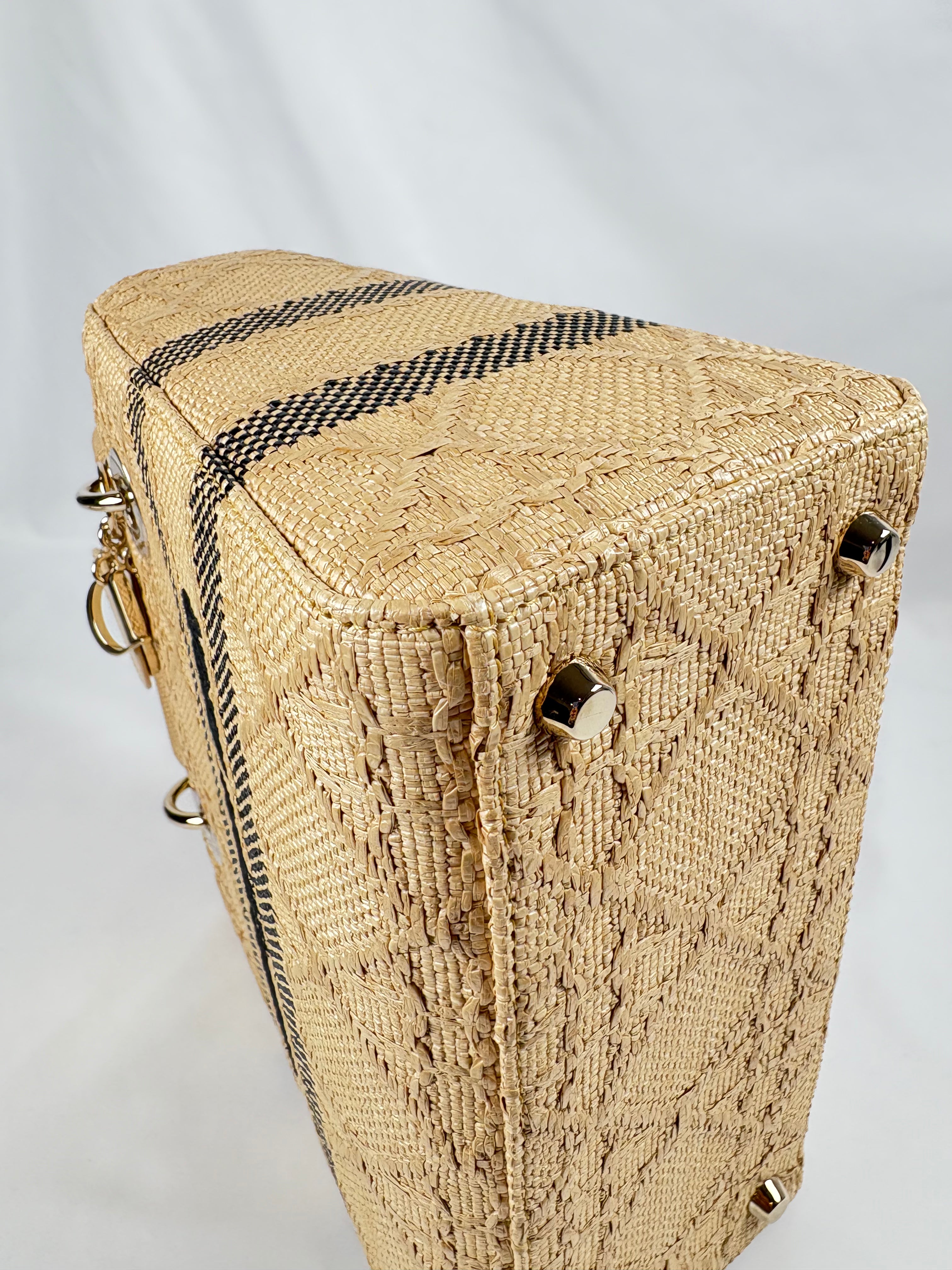 Pre-Owned CHRISTIAN DIOR Lady D-lite Natural Raffia Handbag, Medium