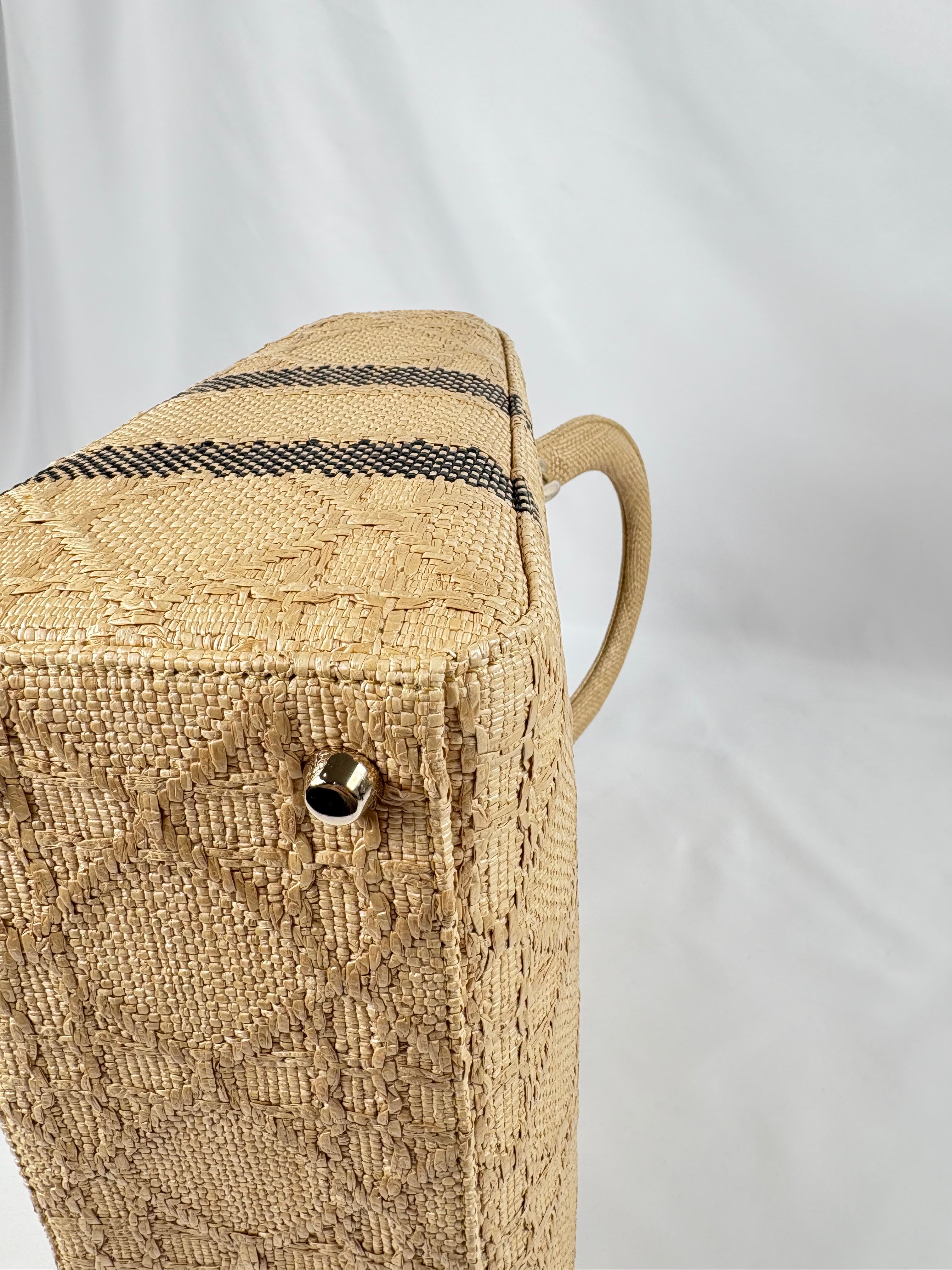 Pre-Owned CHRISTIAN DIOR Lady D-lite Natural Raffia Handbag, Medium