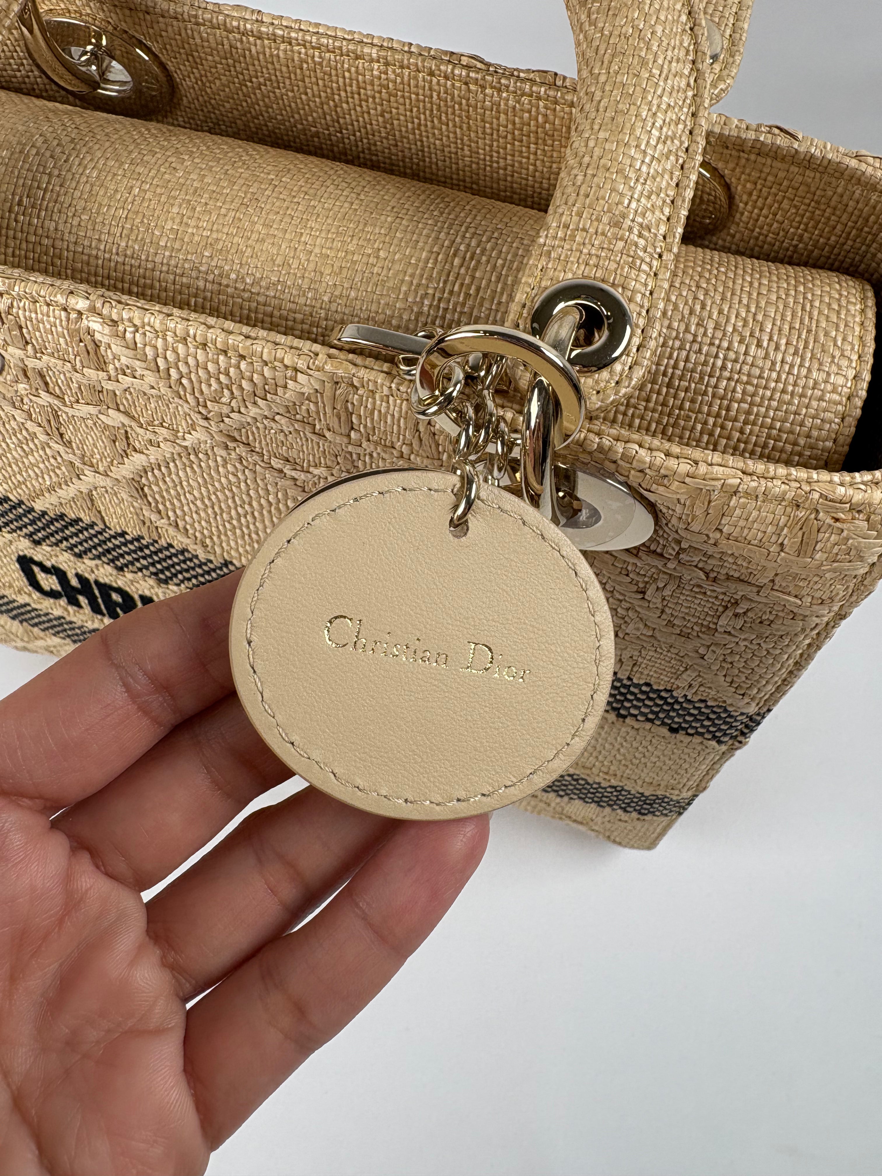 Pre-Owned CHRISTIAN DIOR Lady D-lite Natural Raffia Handbag, Medium
