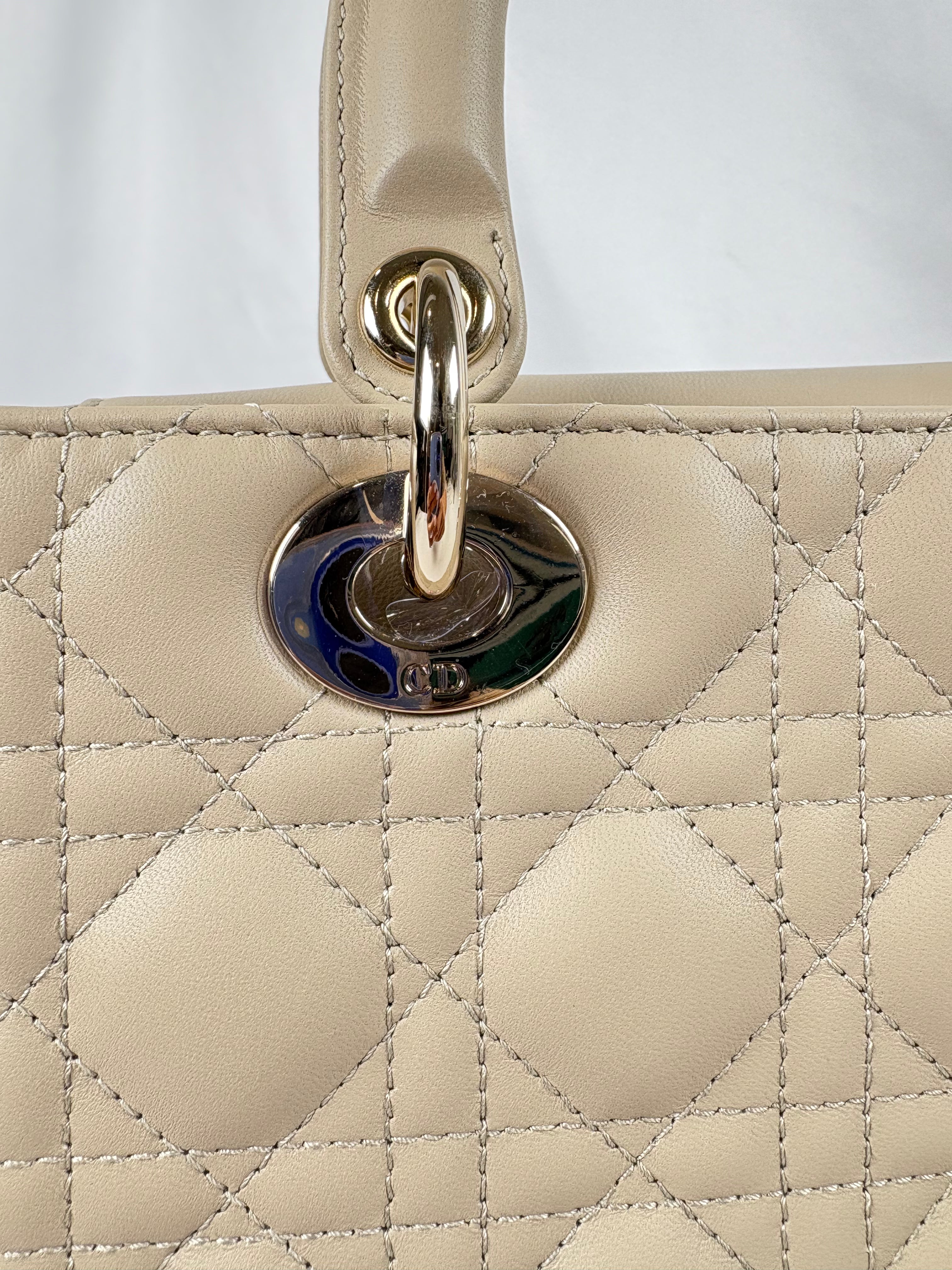 Pre-Owned CHRISTIAN DIOR Lady Dior Desert Taupe Handbag, Medium