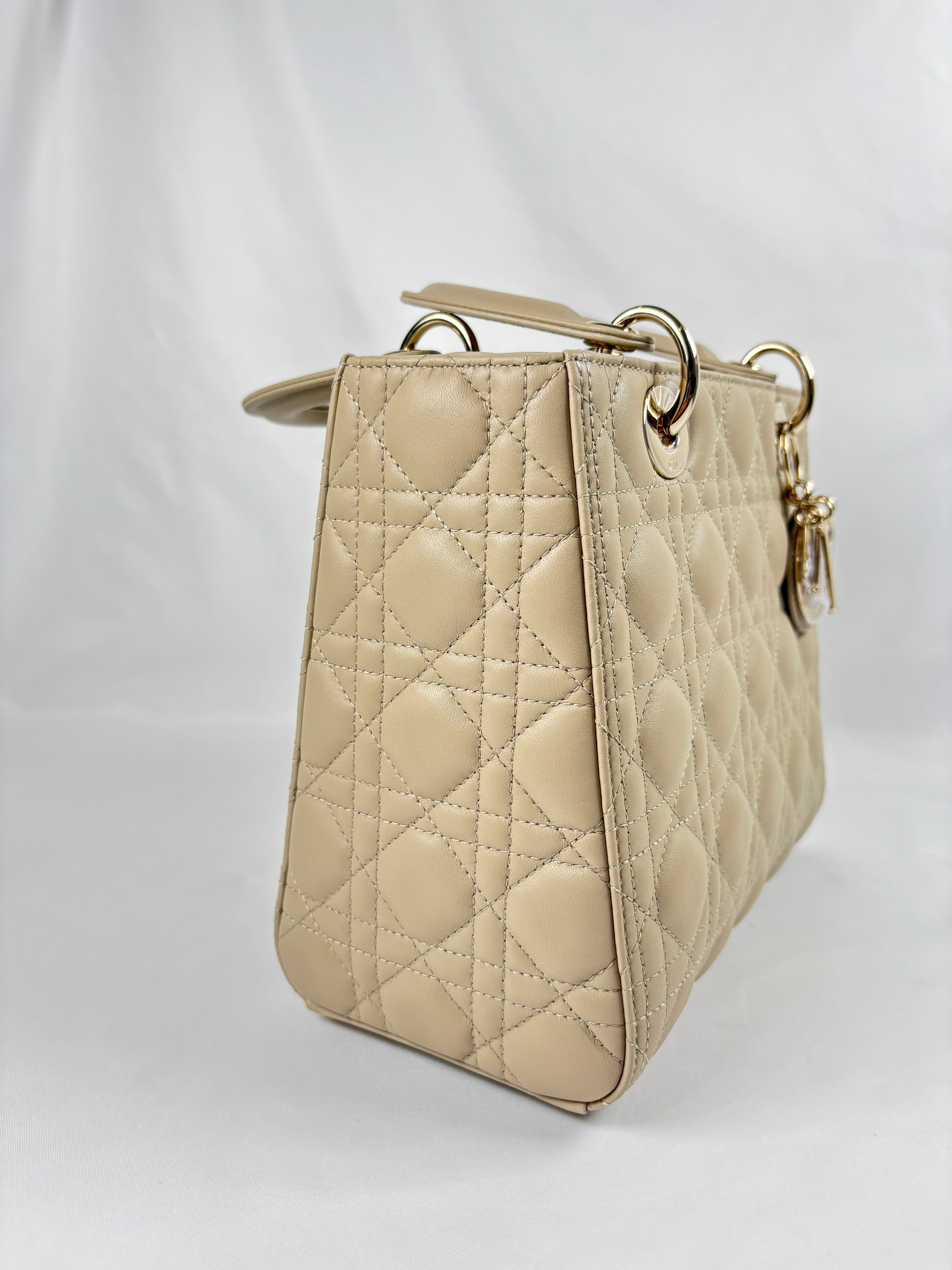 Pre-Owned CHRISTIAN DIOR Lady Dior Desert Taupe Handbag, Medium