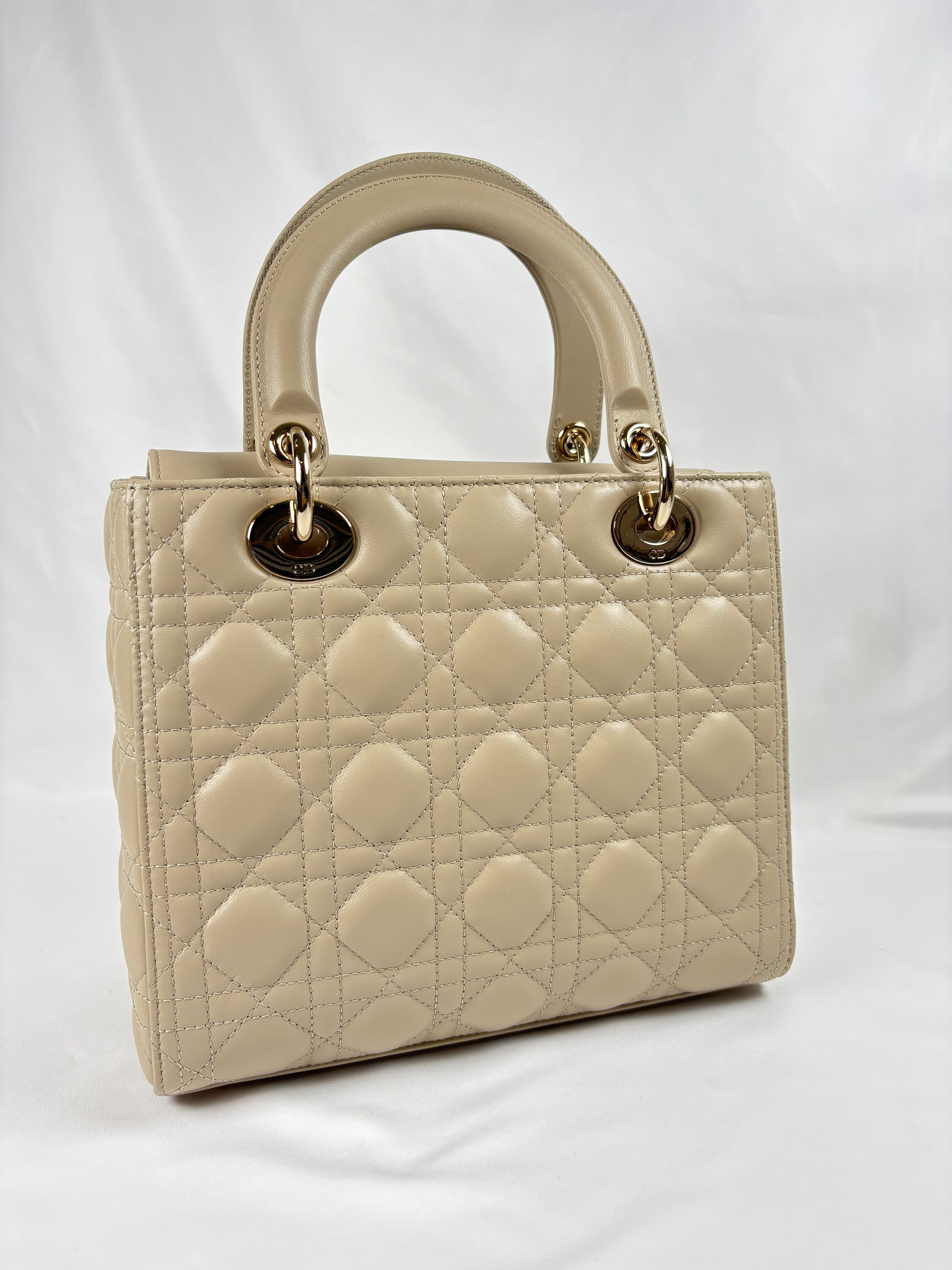 Pre-Owned CHRISTIAN DIOR Lady Dior Desert Taupe Handbag, Medium