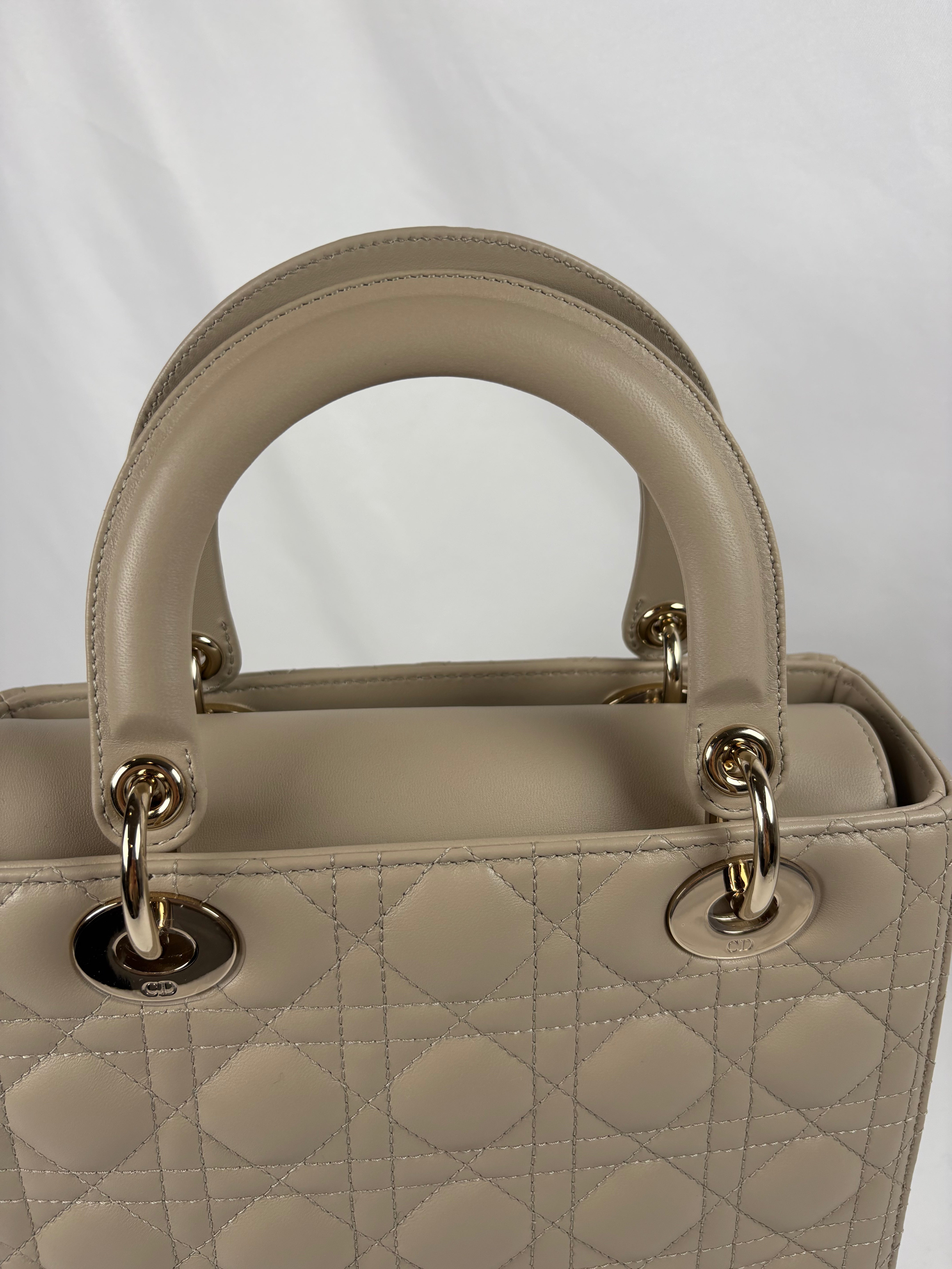 Pre-Owned CHRISTIAN DIOR Lady Dior Desert Taupe Handbag, Medium