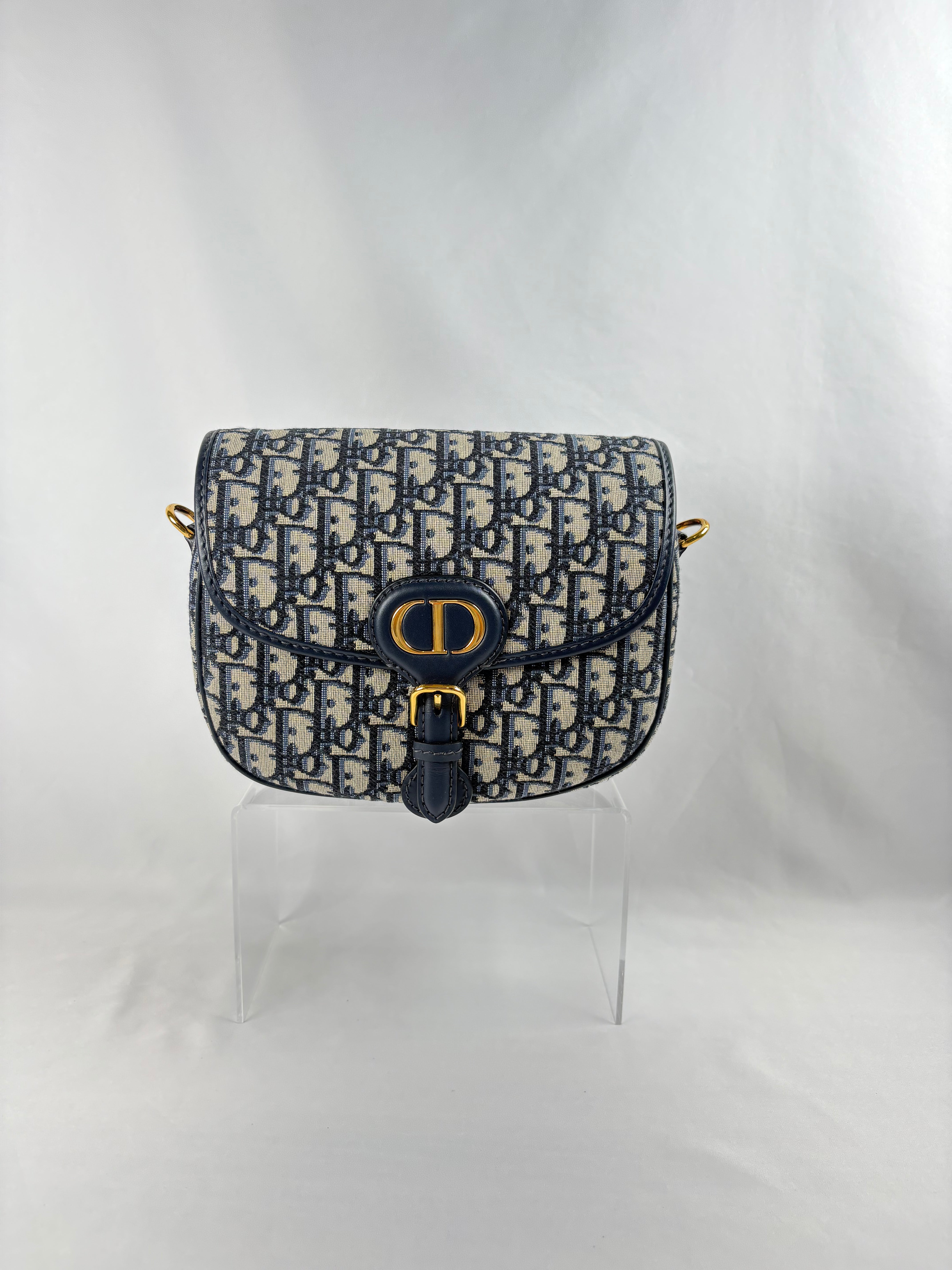 Pre-Owned CHRISTIAN DIOR Bobby Blue Oblique Jacquard Handbag, Medium