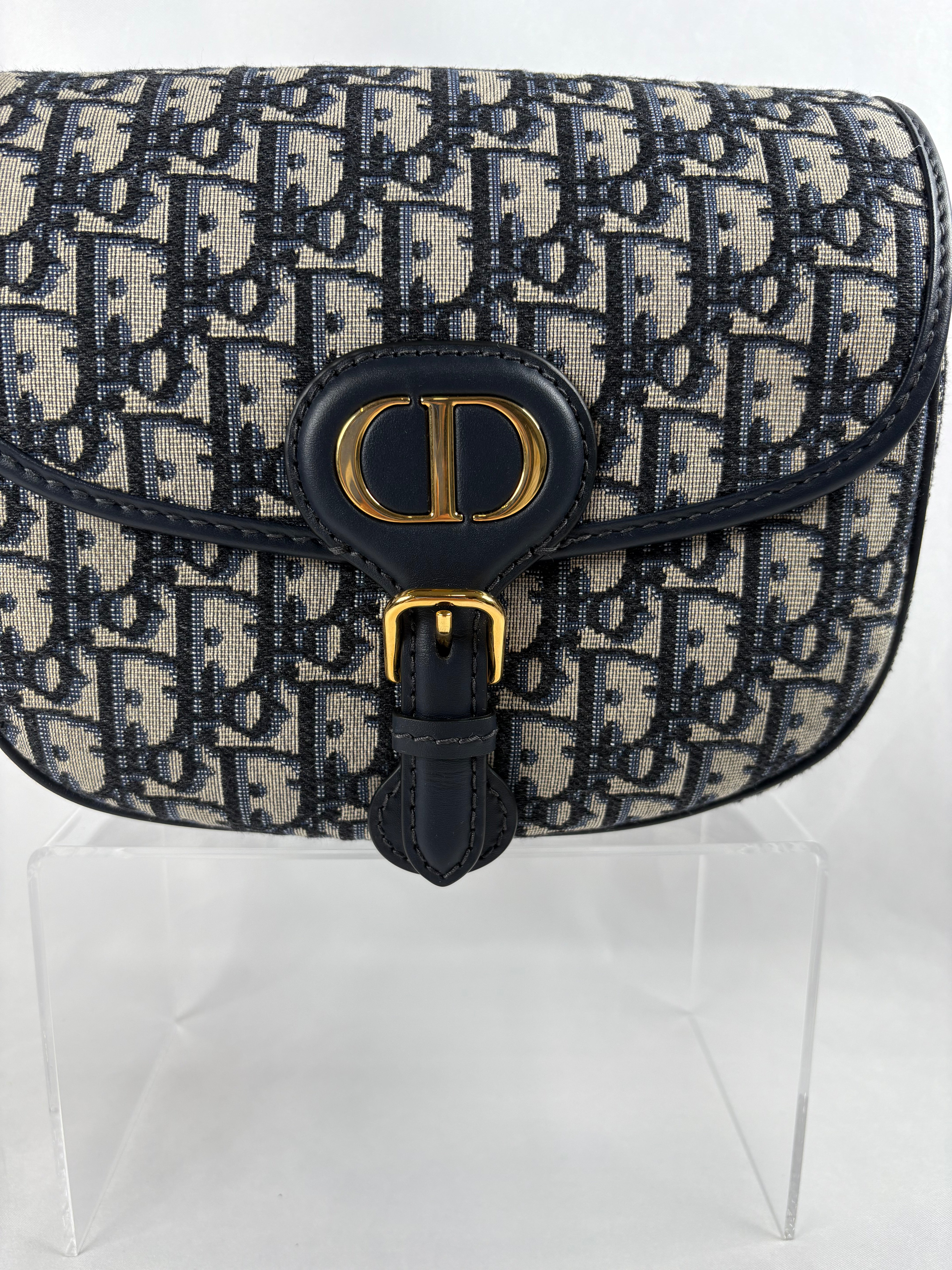 Pre-Owned CHRISTIAN DIOR Bobby Blue Oblique Jacquard Handbag, Medium
