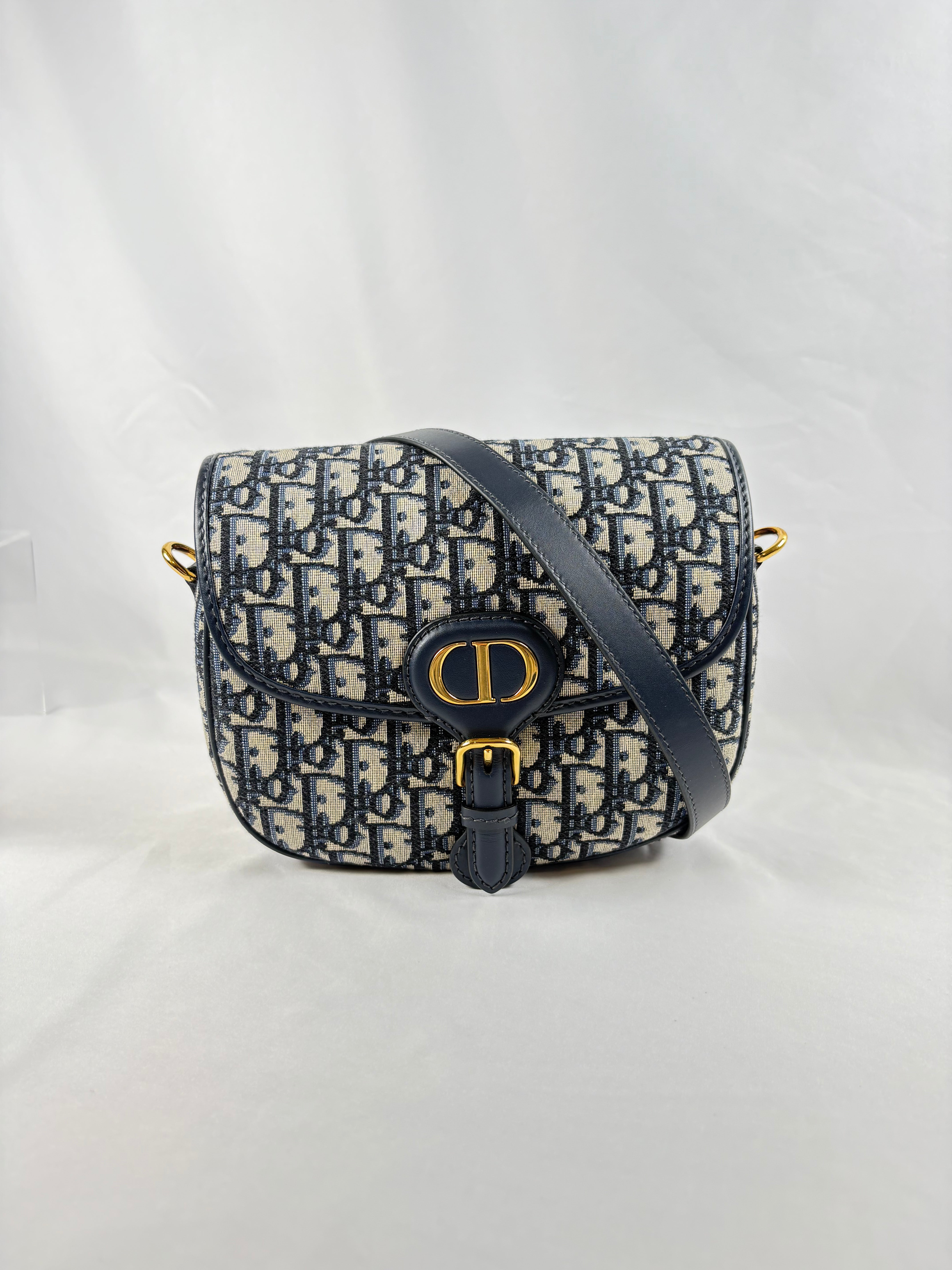 Pre-Owned CHRISTIAN DIOR Bobby Blue Oblique Jacquard Handbag, Medium
