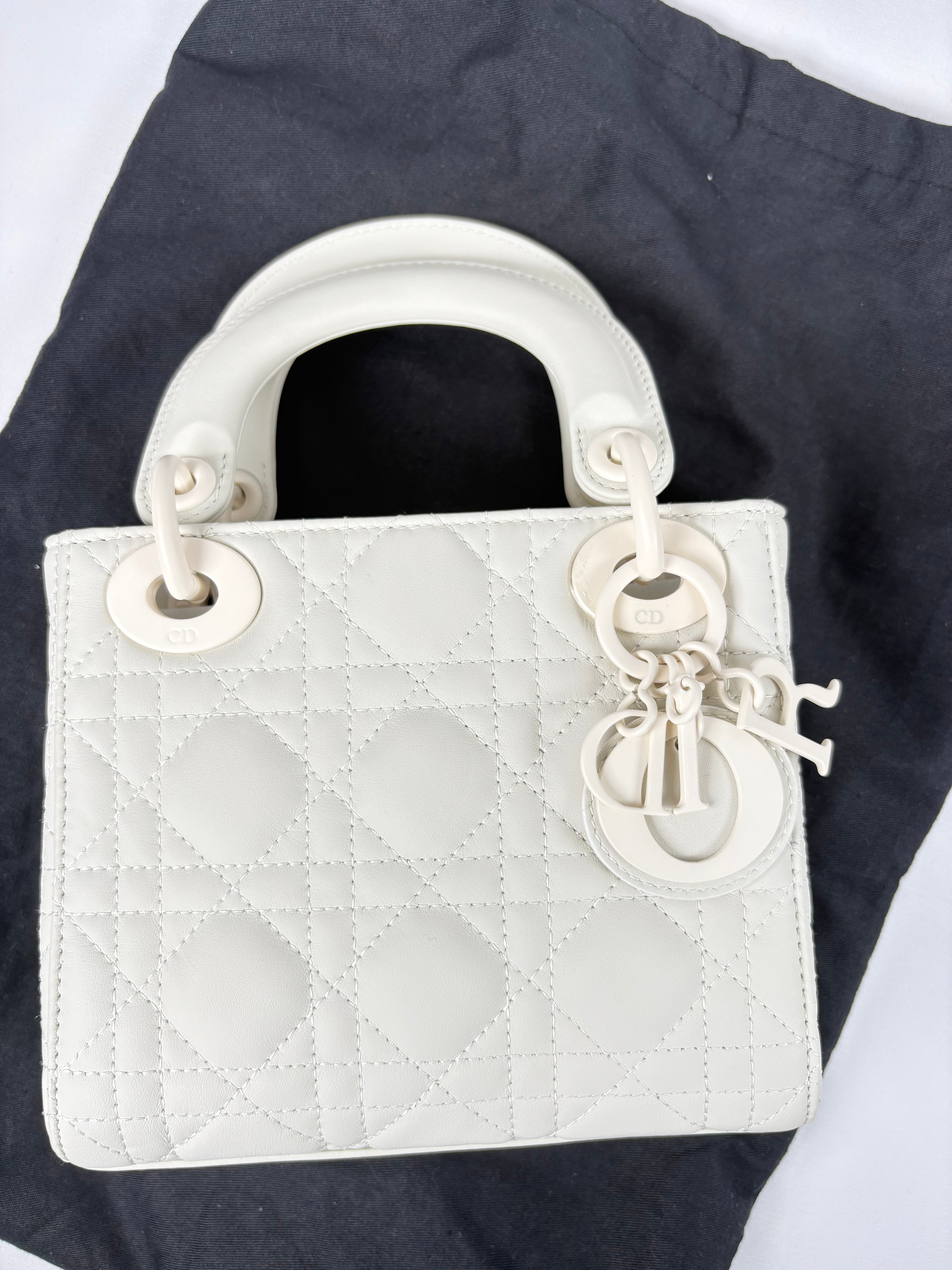 Pre-Owned CHRISTIAN DIOR Lady Dior Ultra Matte White Handbag, Mini