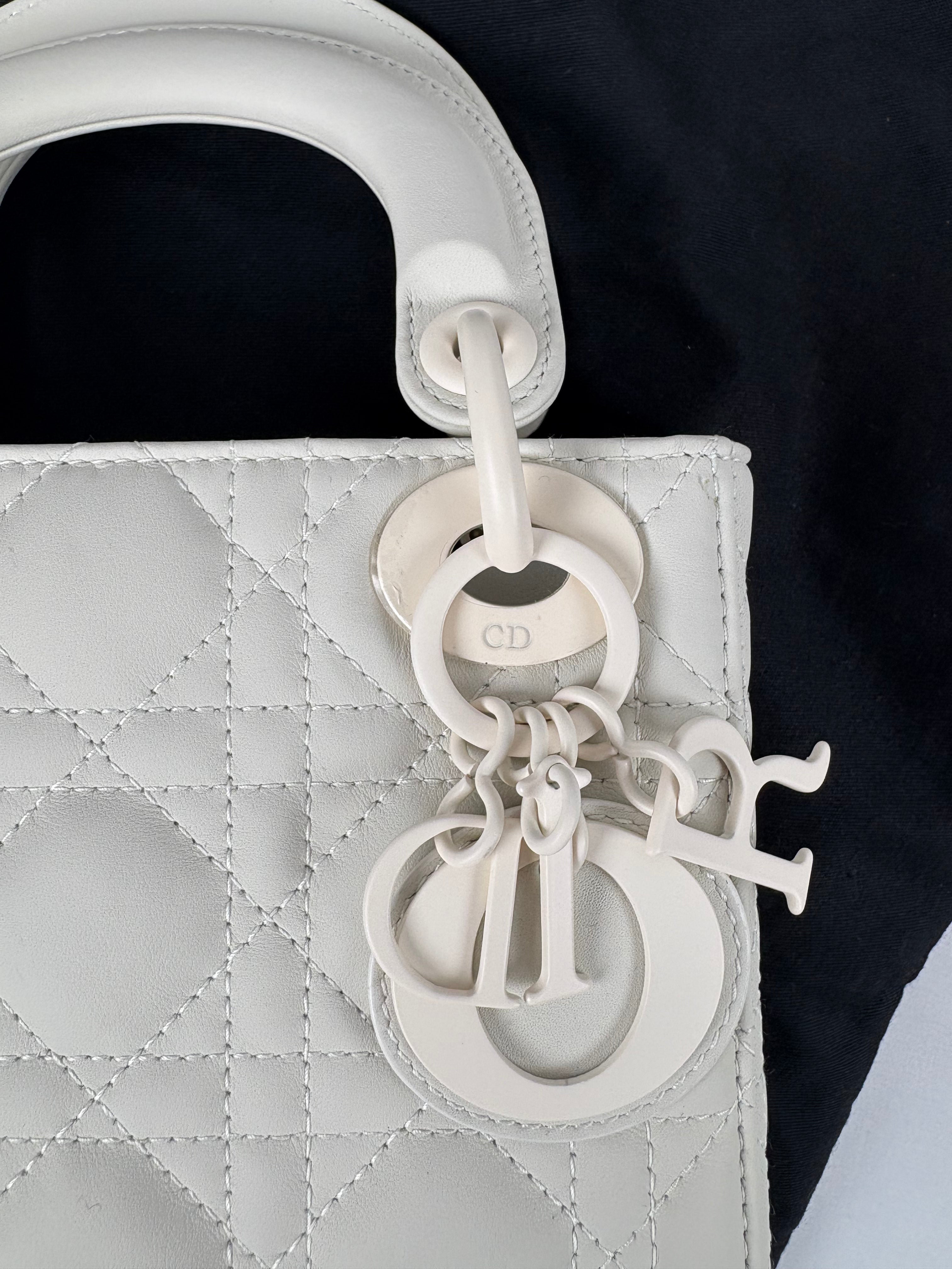 Pre-Owned CHRISTIAN DIOR Lady Dior Ultra Matte White Handbag, Mini