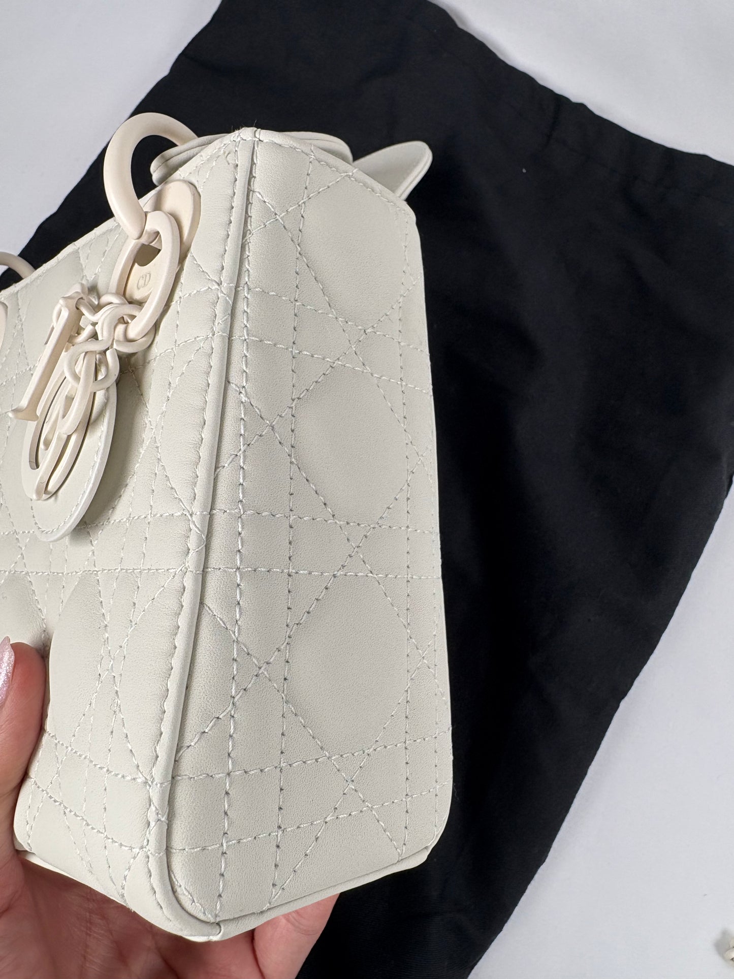 Pre-Owned CHRISTIAN DIOR Lady Dior Ultra Matte White Handbag, Mini