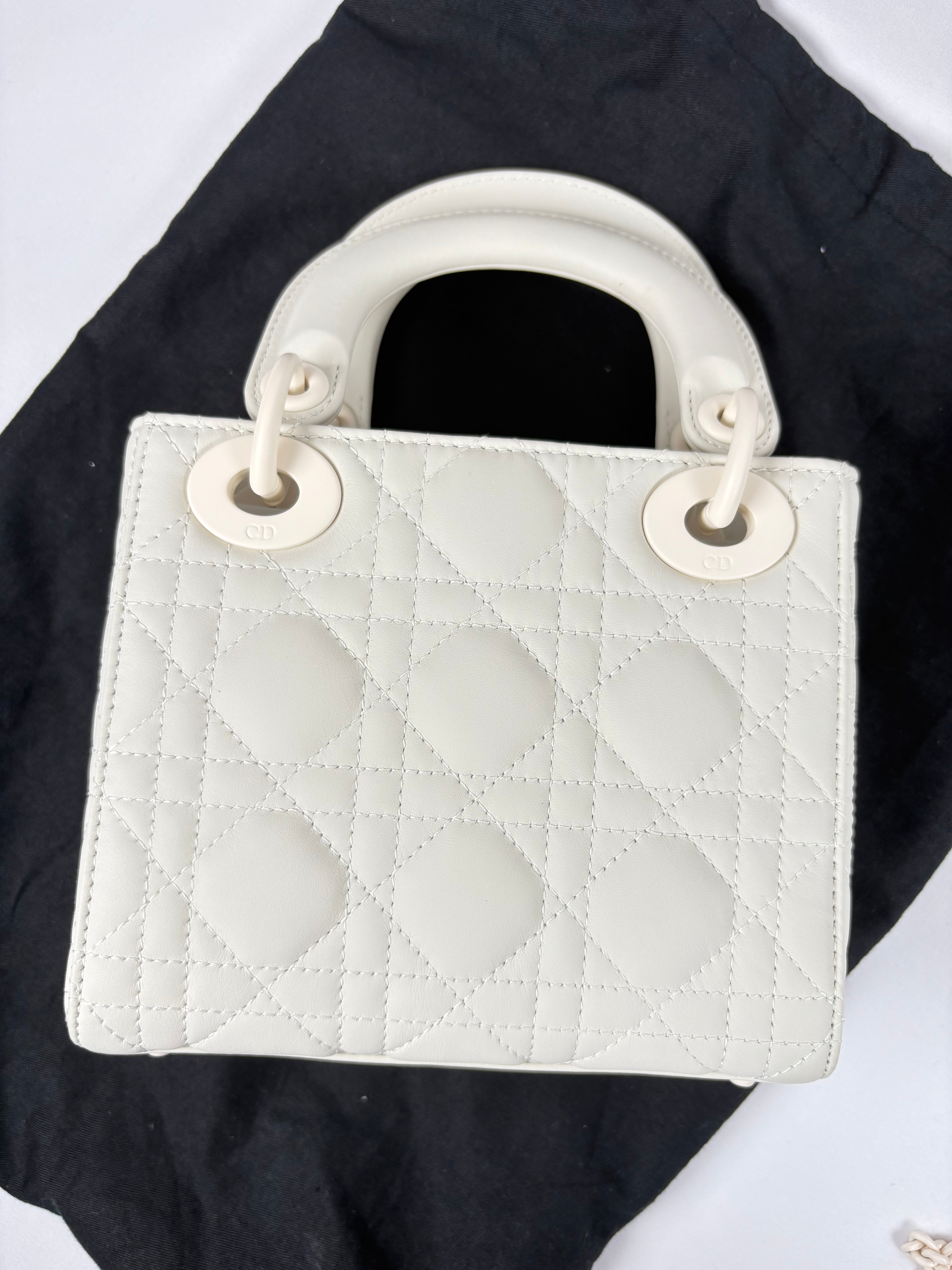 Pre-Owned CHRISTIAN DIOR Lady Dior Ultra Matte White Handbag, Mini