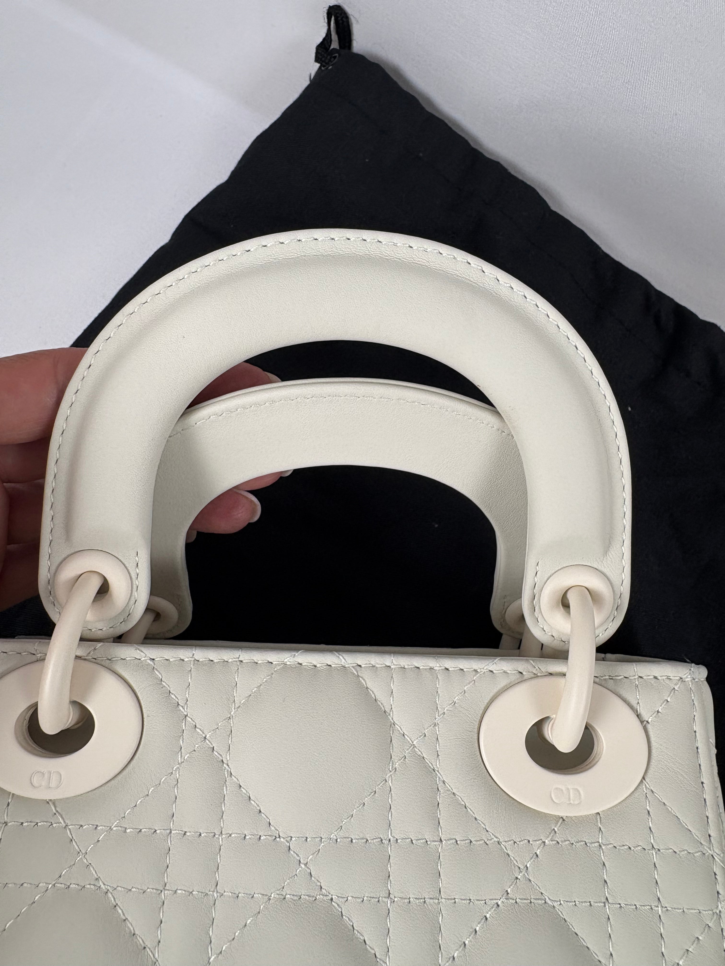 Pre-Owned CHRISTIAN DIOR Lady Dior Ultra Matte White Handbag, Mini