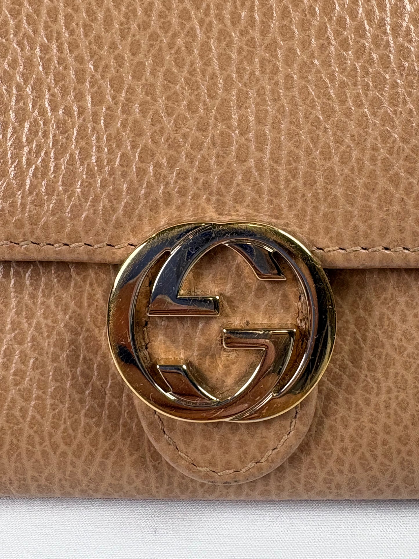 Pre-Owned GUCCI Interlocking GG Camel Brown Wallet