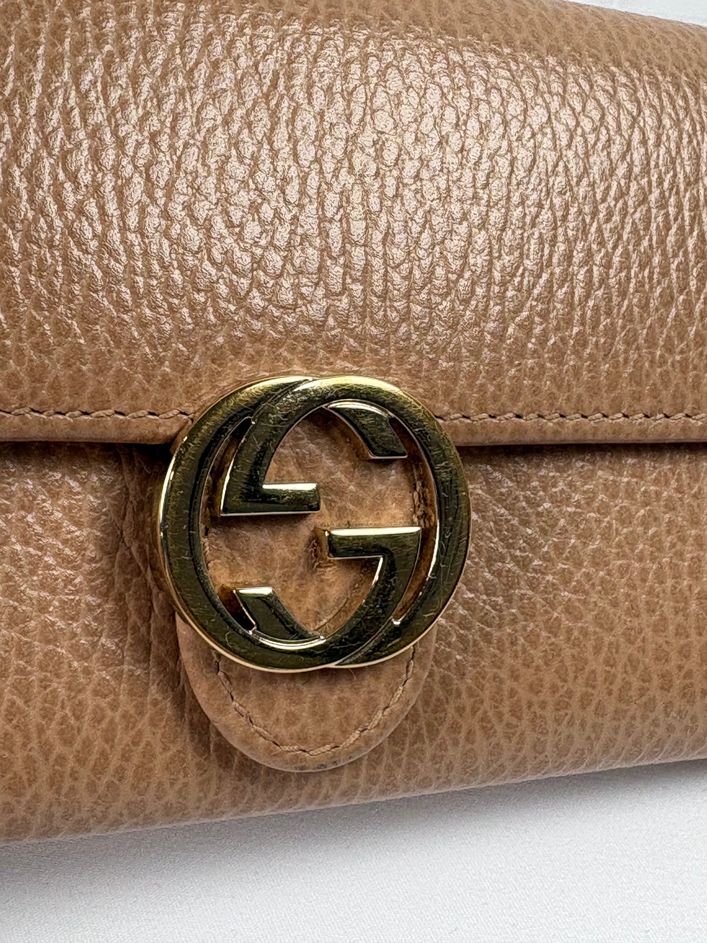 Pre-Owned GUCCI Interlocking GG Camel Brown Wallet
