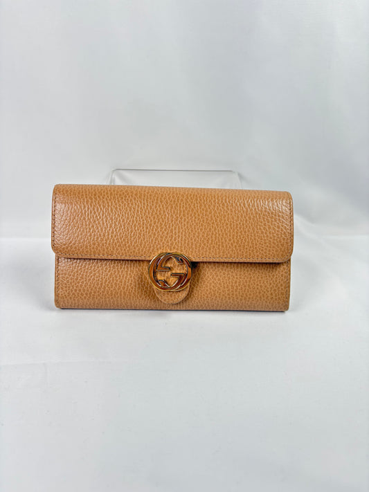 Pre-Owned GUCCI Interlocking GG Camel Brown Wallet