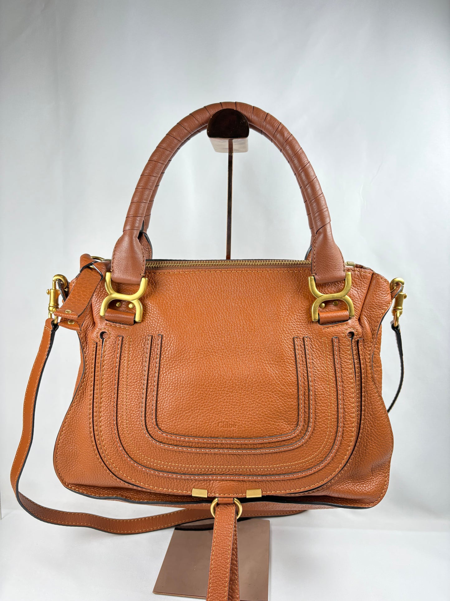 Pre-Owned CHLOE Marcie Double Carry Tan Handbag, Medium