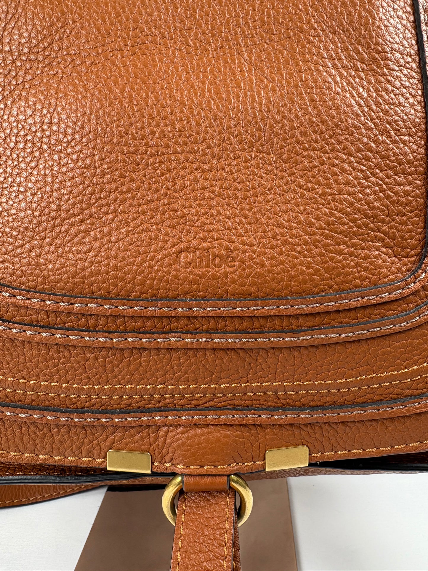 Pre-Owned CHLOE Marcie Double Carry Tan Handbag, Medium