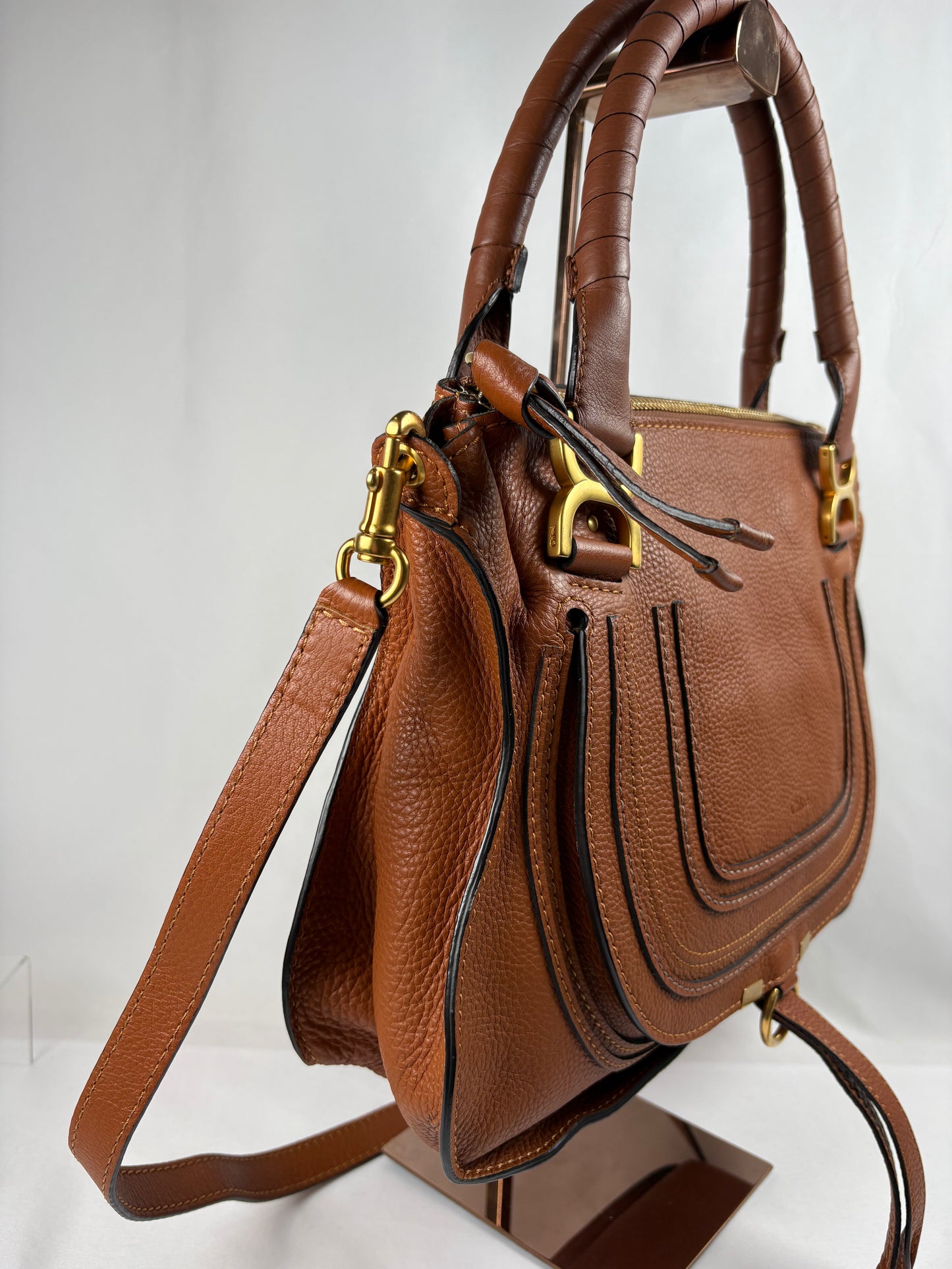 Pre-Owned CHLOE Marcie Double Carry Tan Handbag, Medium