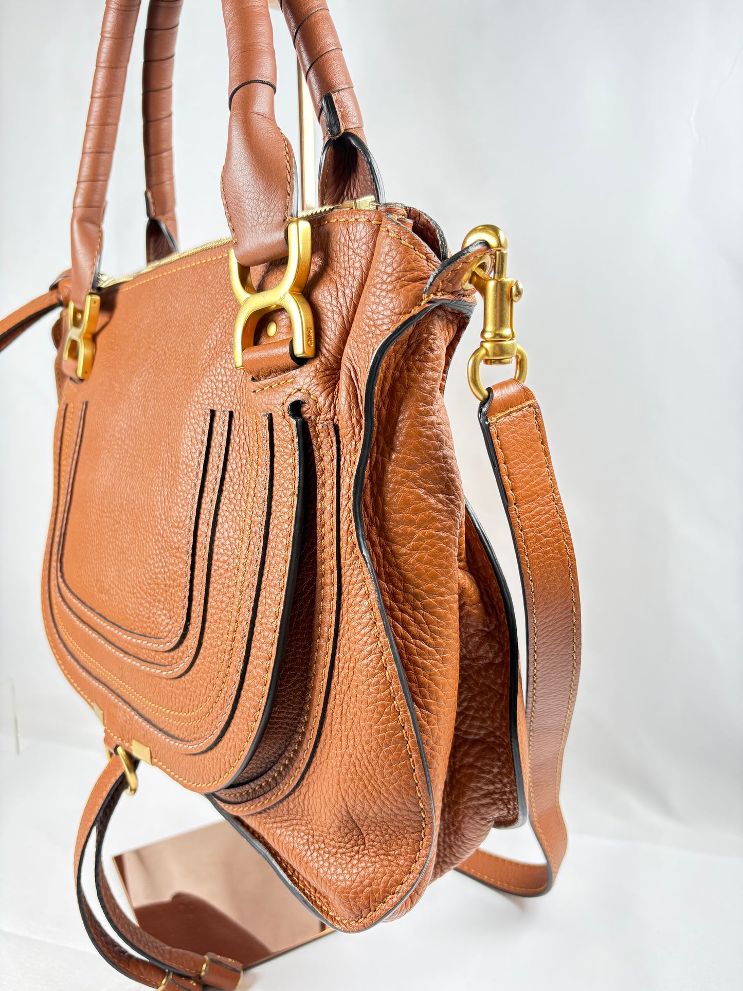 Pre-Owned CHLOE Marcie Double Carry Tan Handbag, Medium