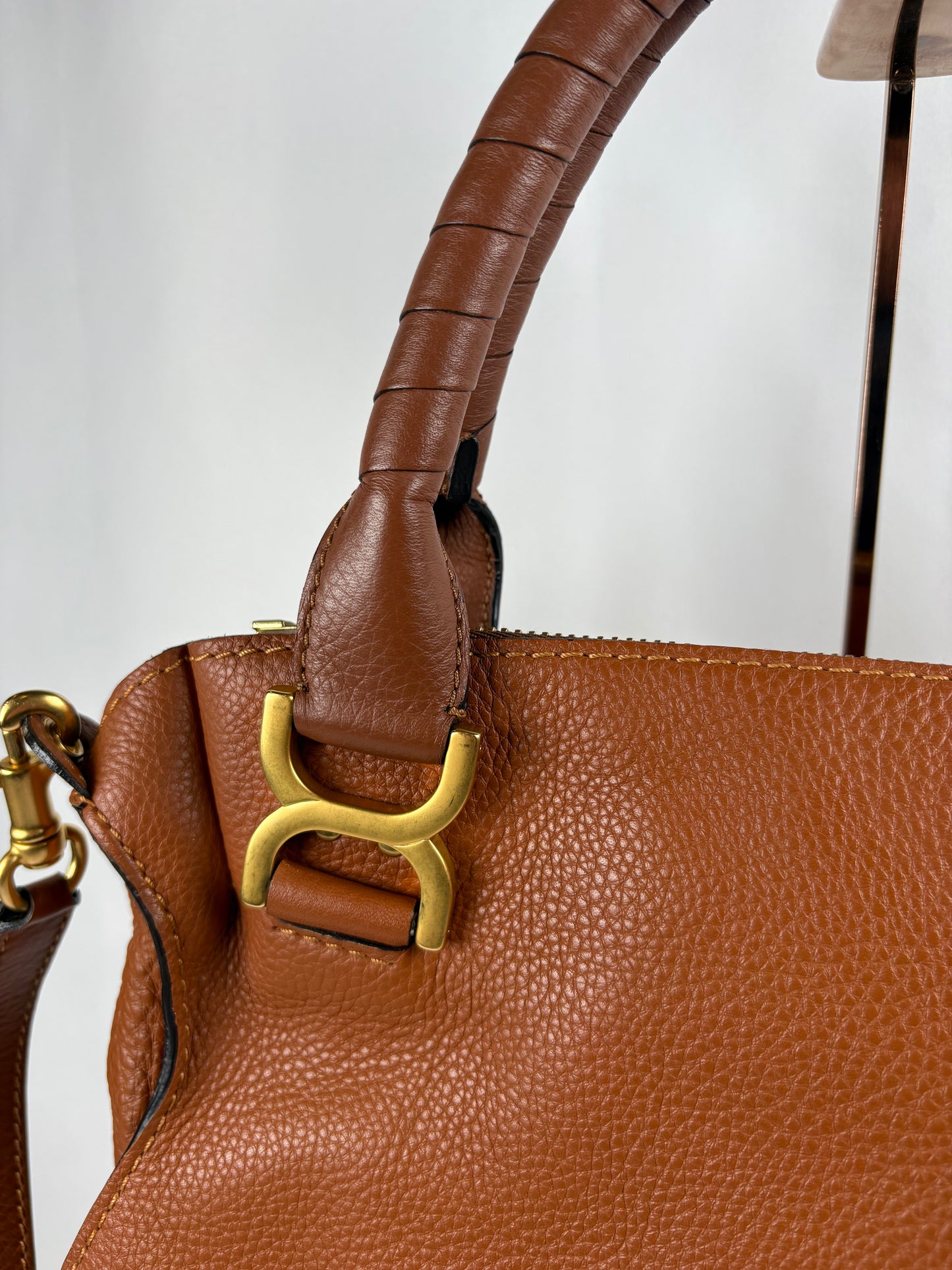Pre-Owned CHLOE Marcie Double Carry Tan Handbag, Medium