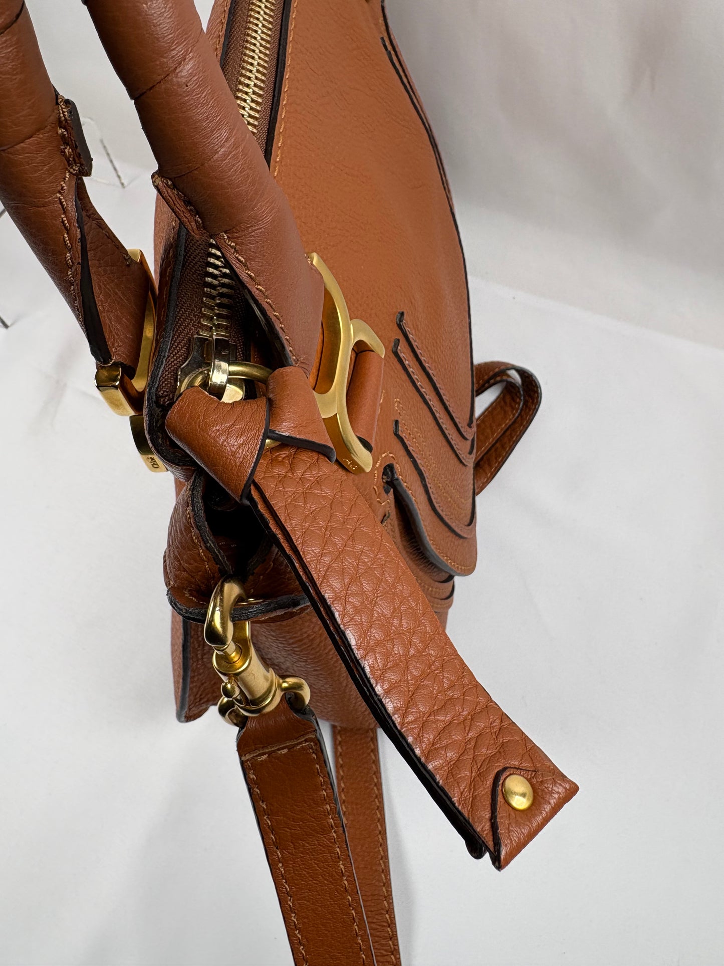 Pre-Owned CHLOE Marcie Double Carry Tan Handbag, Medium