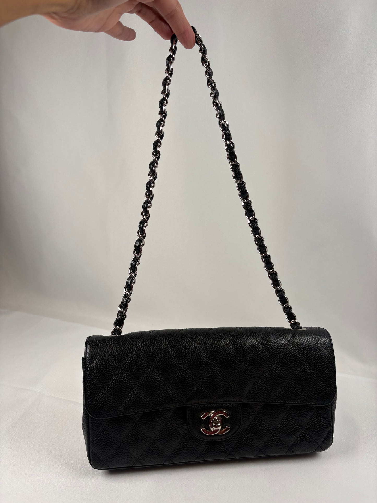 Pre-Owned CHANEL™ Caviar East West Flap Black Handbag
