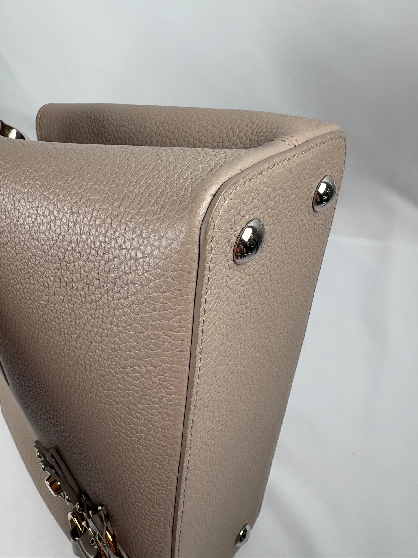 Pre-Owned LOUIS VUITTON Capucines Mechanical Flowers 2017 Grey Handbag, PM