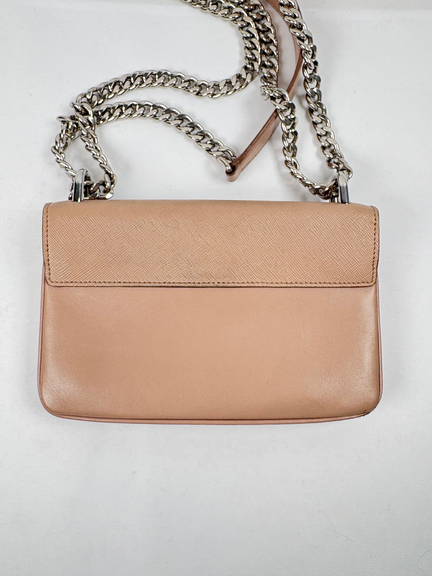 Pre-Owned PRADA Soft Calf & Saffiano Crossbody Nude Handbag