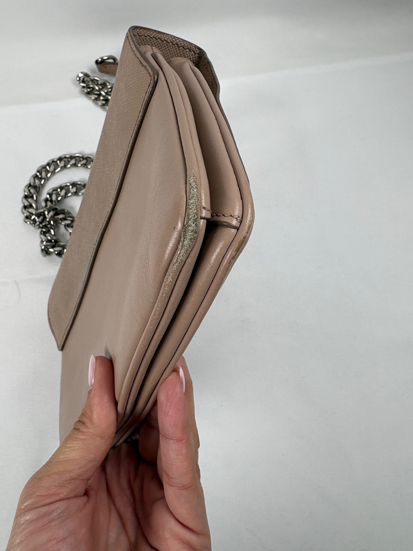 Pre-Owned PRADA Soft Calf & Saffiano Crossbody Nude Handbag