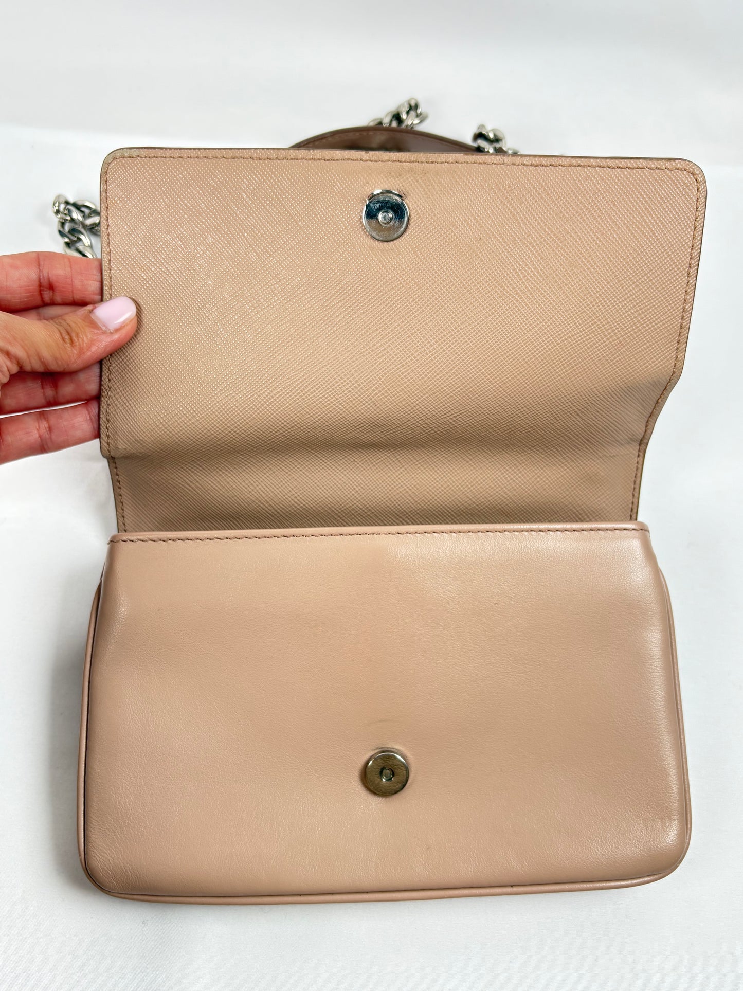 Pre-Owned PRADA Soft Calf & Saffiano Crossbody Nude Handbag
