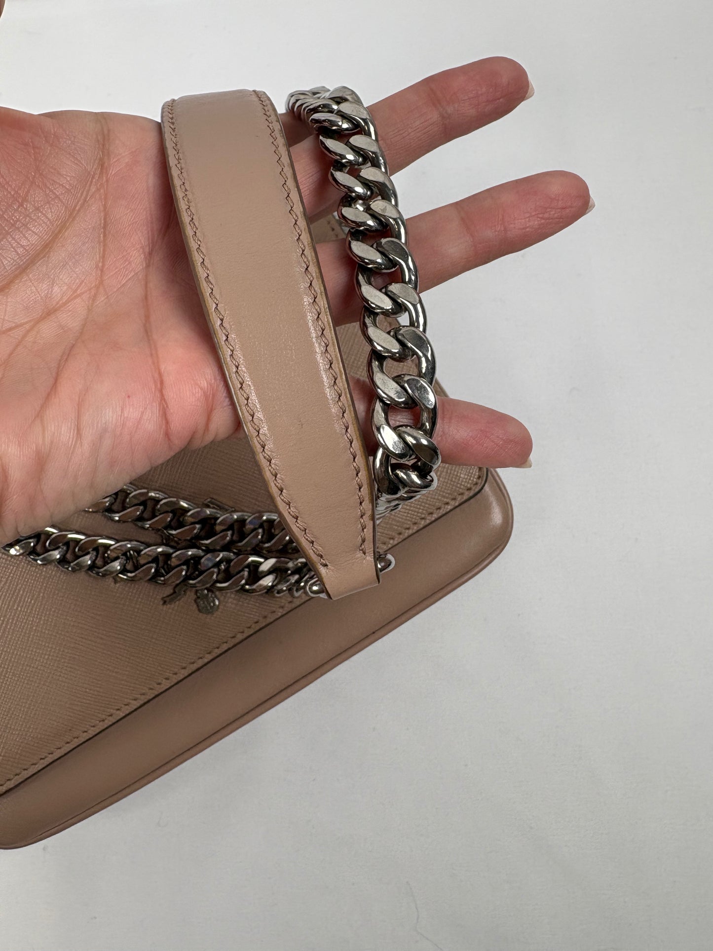 Pre-Owned PRADA Soft Calf & Saffiano Crossbody Nude Handbag