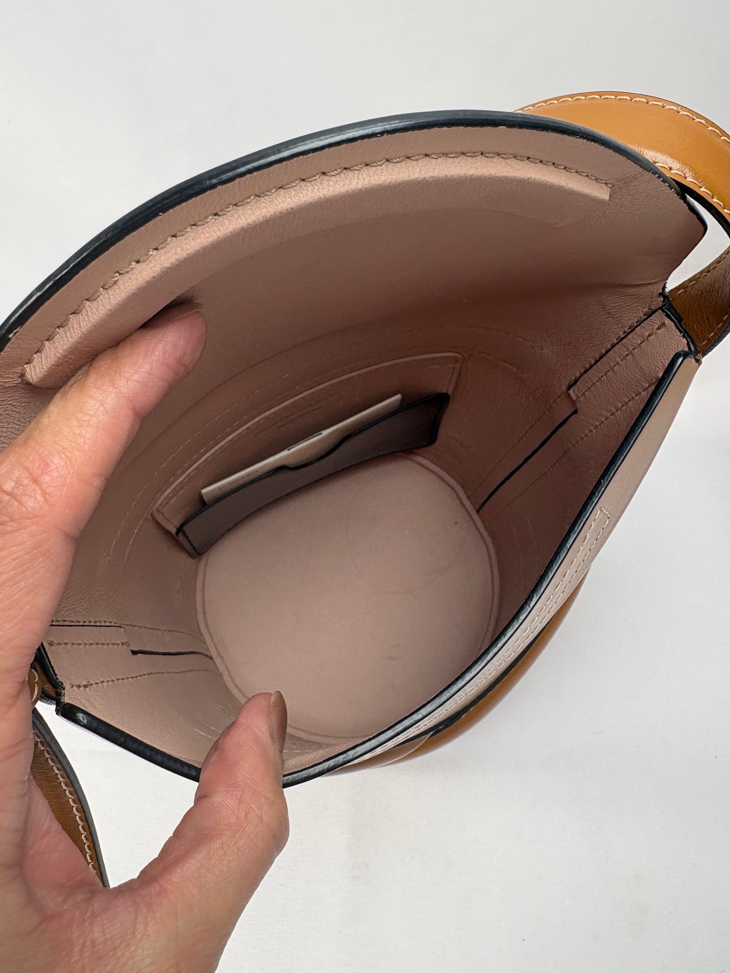 Pre-Owned ALEXANDER MCQUEEN The Curve Bucket Apricot Handbag, Small