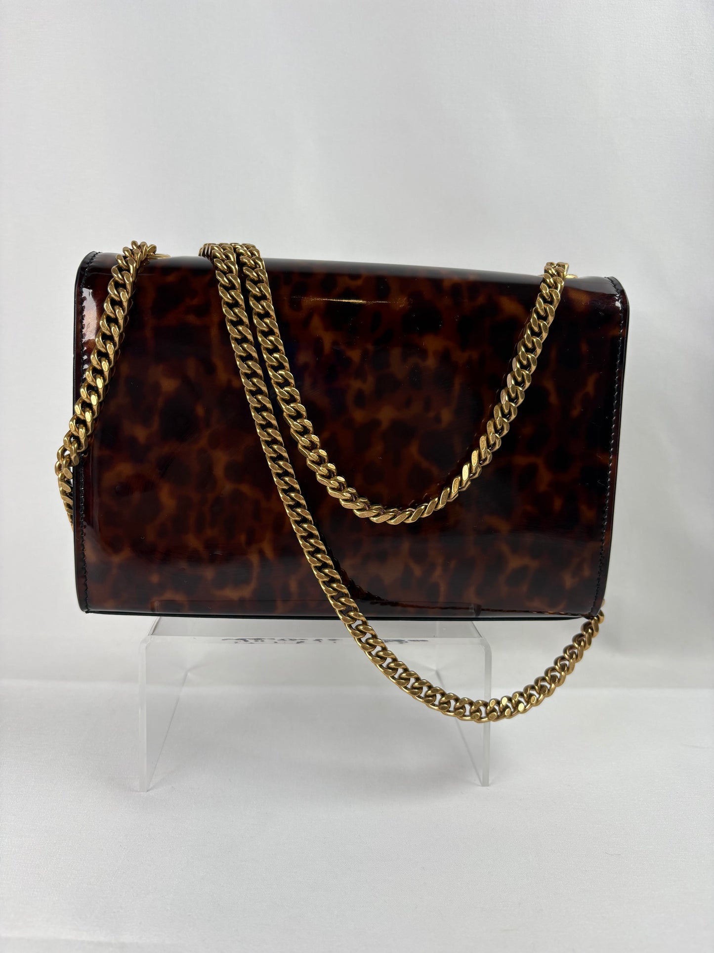 Pre-Owned SAINT LAURENT Patent Monogram Chain Brown/GHW Handbag