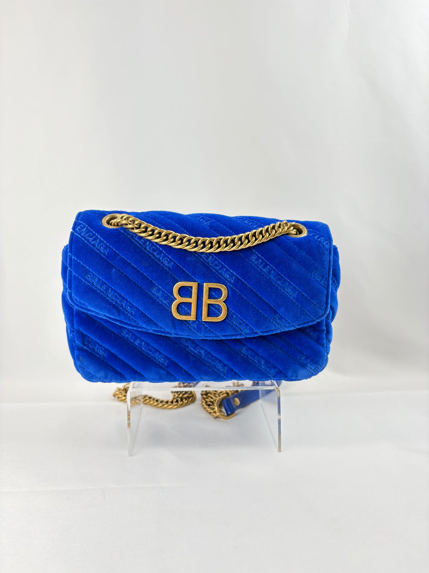 Pre-Owned BALENCIAGA BB Round Royal Blue Handbag