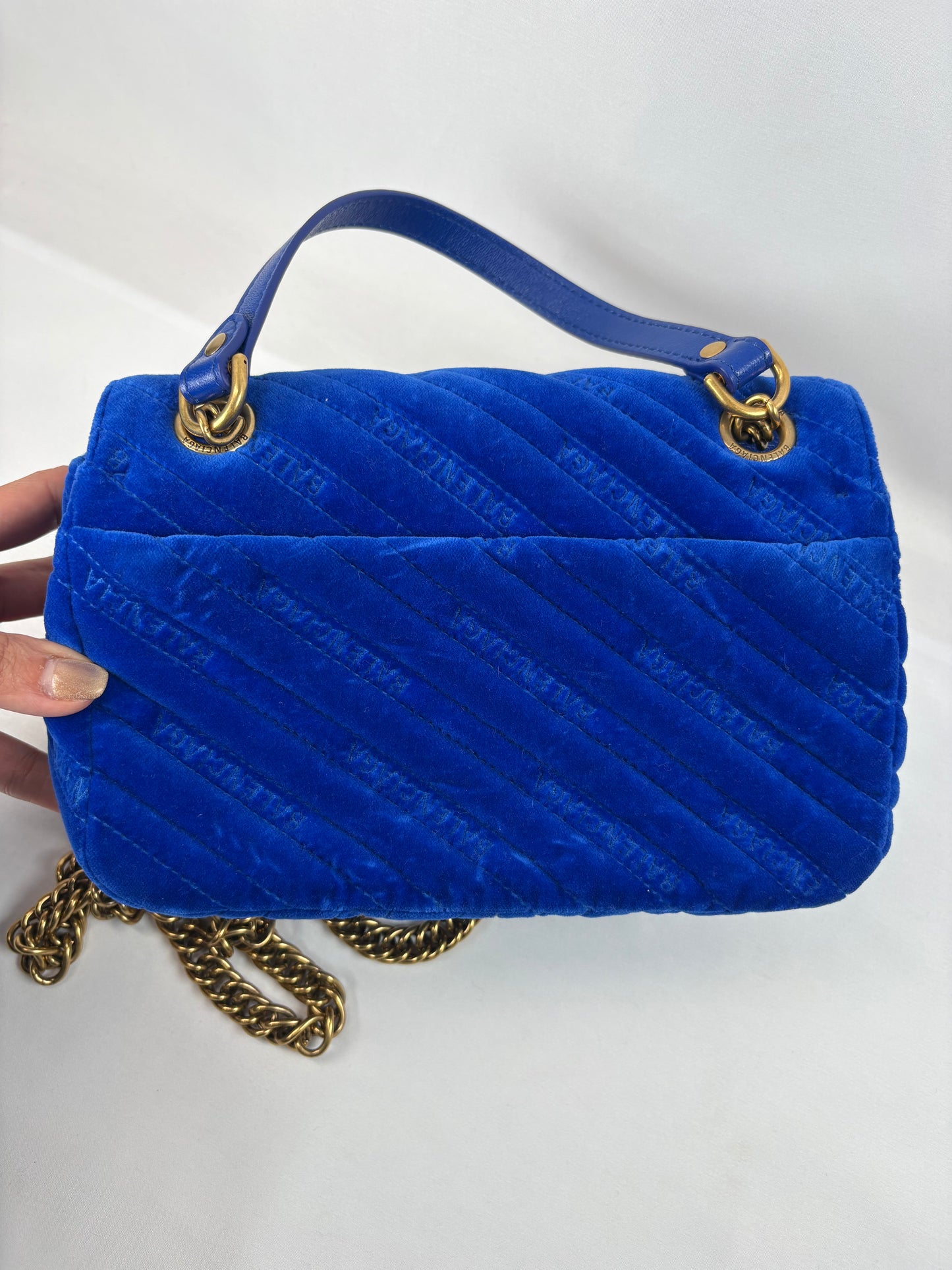 Pre-Owned BALENCIAGA BB Round Royal Blue Handbag