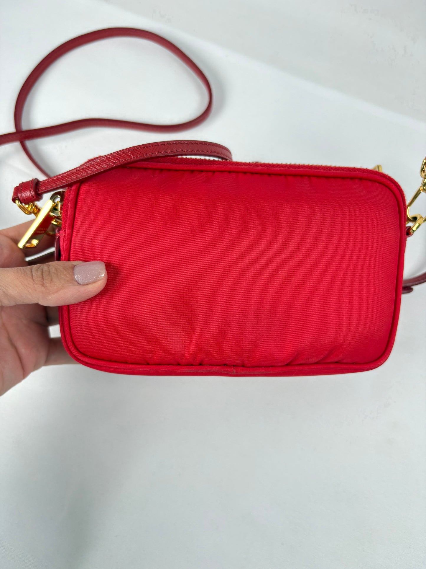 Pre-Owned PRADA Tessuto Camera Crossbody, Red