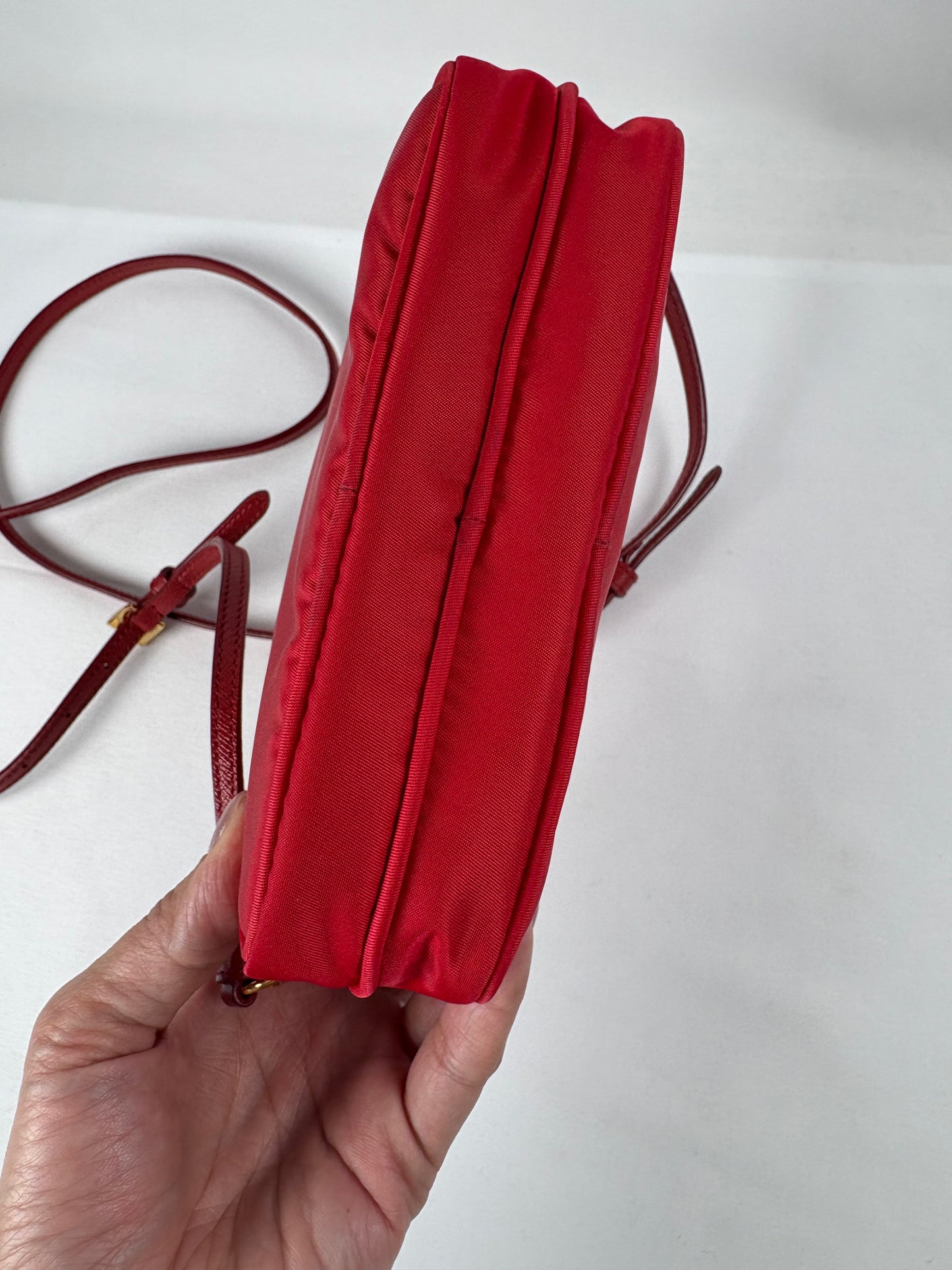 Pre-Owned PRADA Tessuto Camera Crossbody, Red