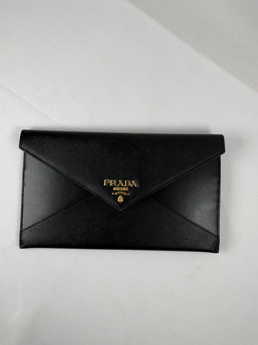 Pre-Owned PRADA Envelope Long Black/GHW Wallet