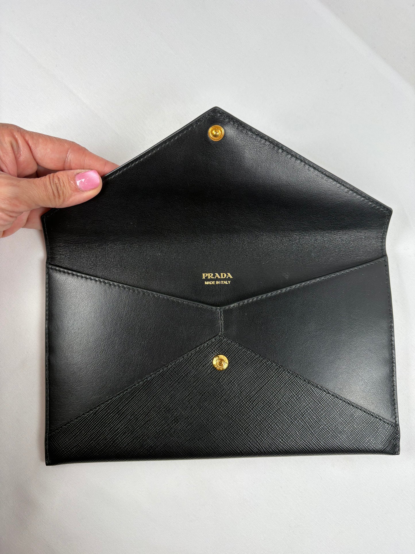 Pre-Owned PRADA Envelope Long Black/GHW Wallet
