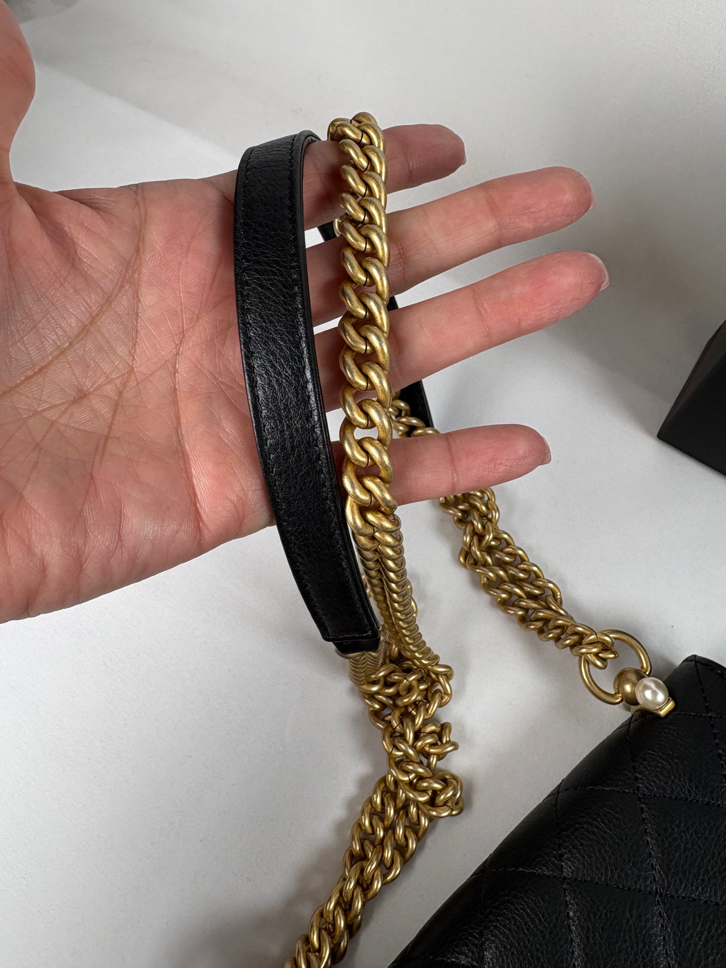 Pre-Owned CHANEL™ Pearl Wallet on Chain Handbag, Black